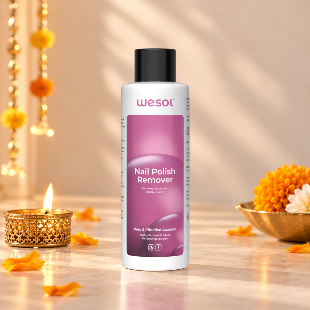 Wesol Acetone Nail Polish Remover 200ml | 100% Pure Acetone | Gel, Glitter & Acrylic Remover | Fast-Action | Salon Grade