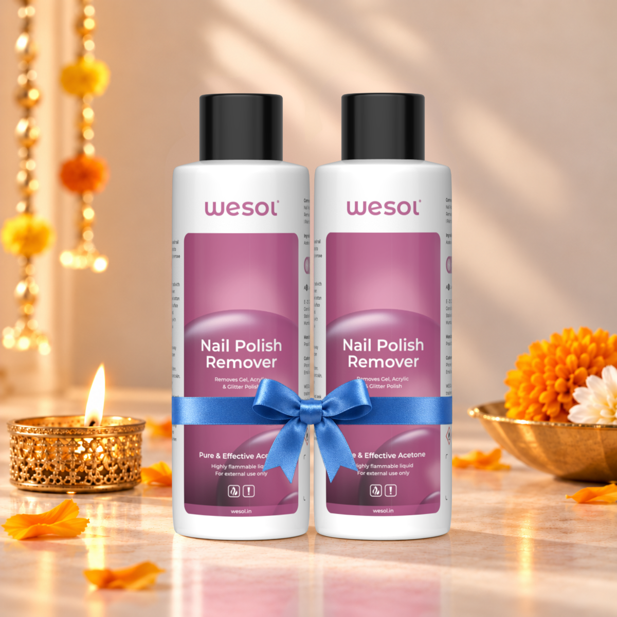 Wesol Acetone Nail Polish Remover Pack of 2 (200ml Each) | 100% Pure Acetone | Gel, Glitter & Acrylic Remover | Fast-Action | Salon Grade