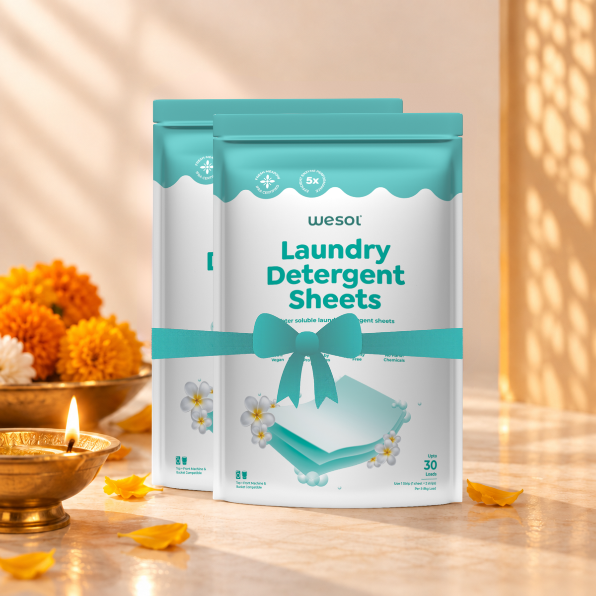 Wesol Laundry Detergent Sheets 60 Strips | Pack of 2 | Up to 60 Loads | Water-Soluble Laundry Detergent | Suitable for Top Load, Front Load & Bucket Wash