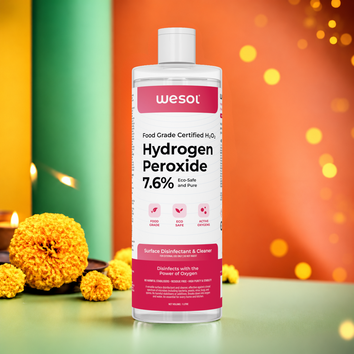 Wesol Hydrogen Peroxide 7.6% w/w (Food Grade) Floor Cleaner Solution 1 Litre | Best For Cleaning disinfection sterilization | Farming Gardening Hydroponics