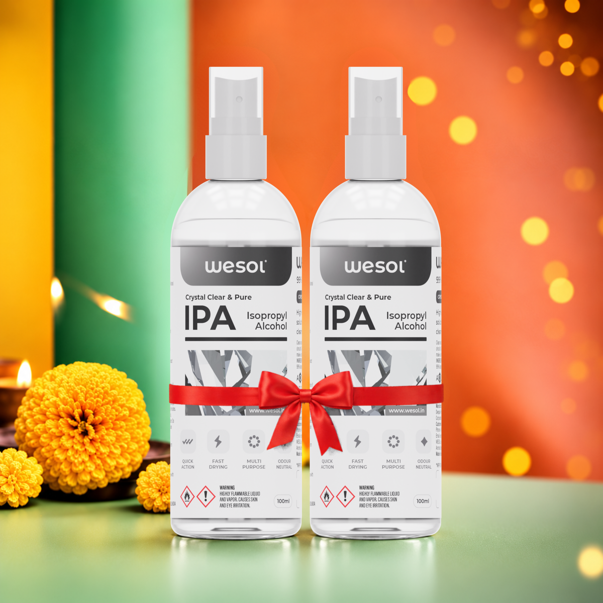 Wesol IPA Isopropyl alcohol 99.9% Spray | (CH3)2-CH-OH CAS: 67-63-0 | Premium Grade Pure without mixing | For Technical Use | 100ML Pack of 2