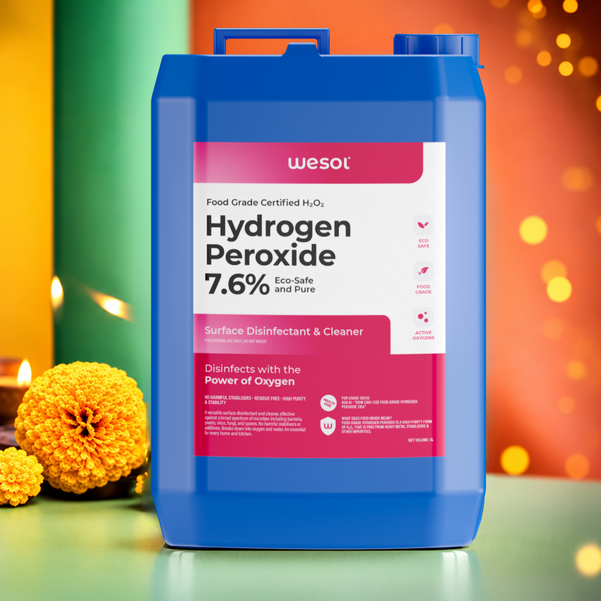 Wesol Hydrogen Peroxide 7.6% w/w (Food Grade) Floor Cleaner Solution | Best For Cleaning disinfection sterilization | Farming Gardening Hydroponics