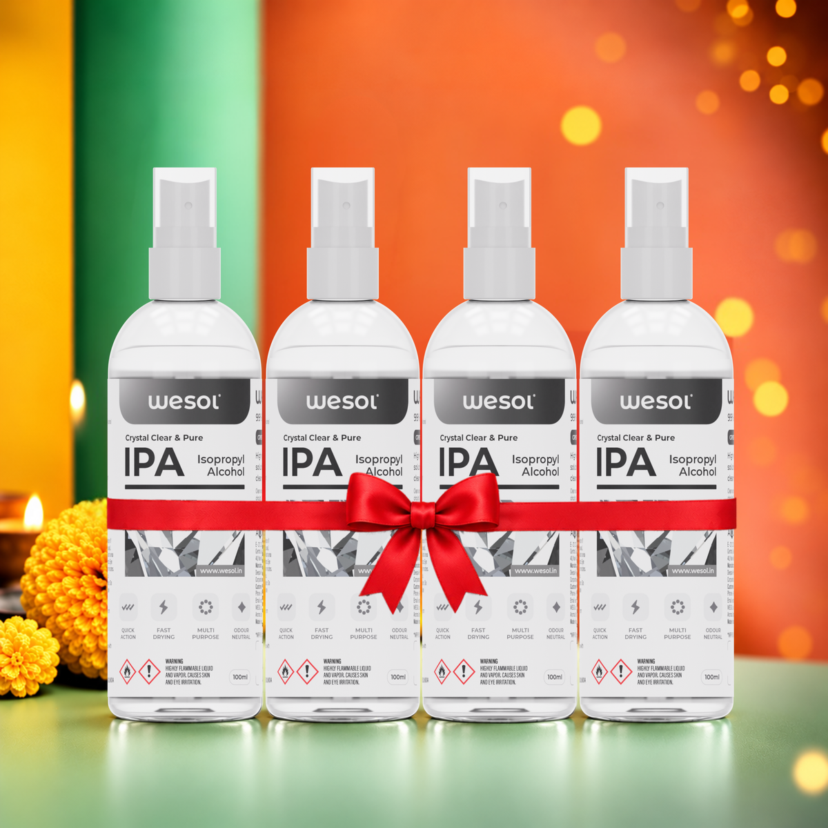 Wesol IPA Isopropyl alcohol 99.9% Spray | (CH3)2-CH-OH CAS: 67-63-0 | Premium Grade Pure without mixing | For Technical Use | 100ML Pack of 4