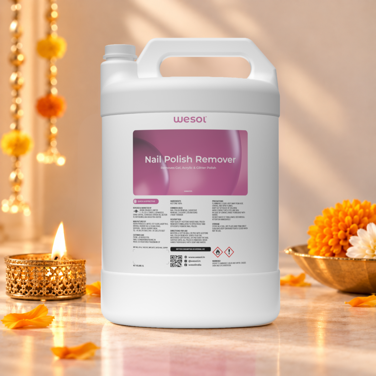Wesol Acetone Nail Polish Remover 5L | 100% Pure Acetone | Gel, Glitter & Acrylic Remover | Fast-Action | Salon Grade