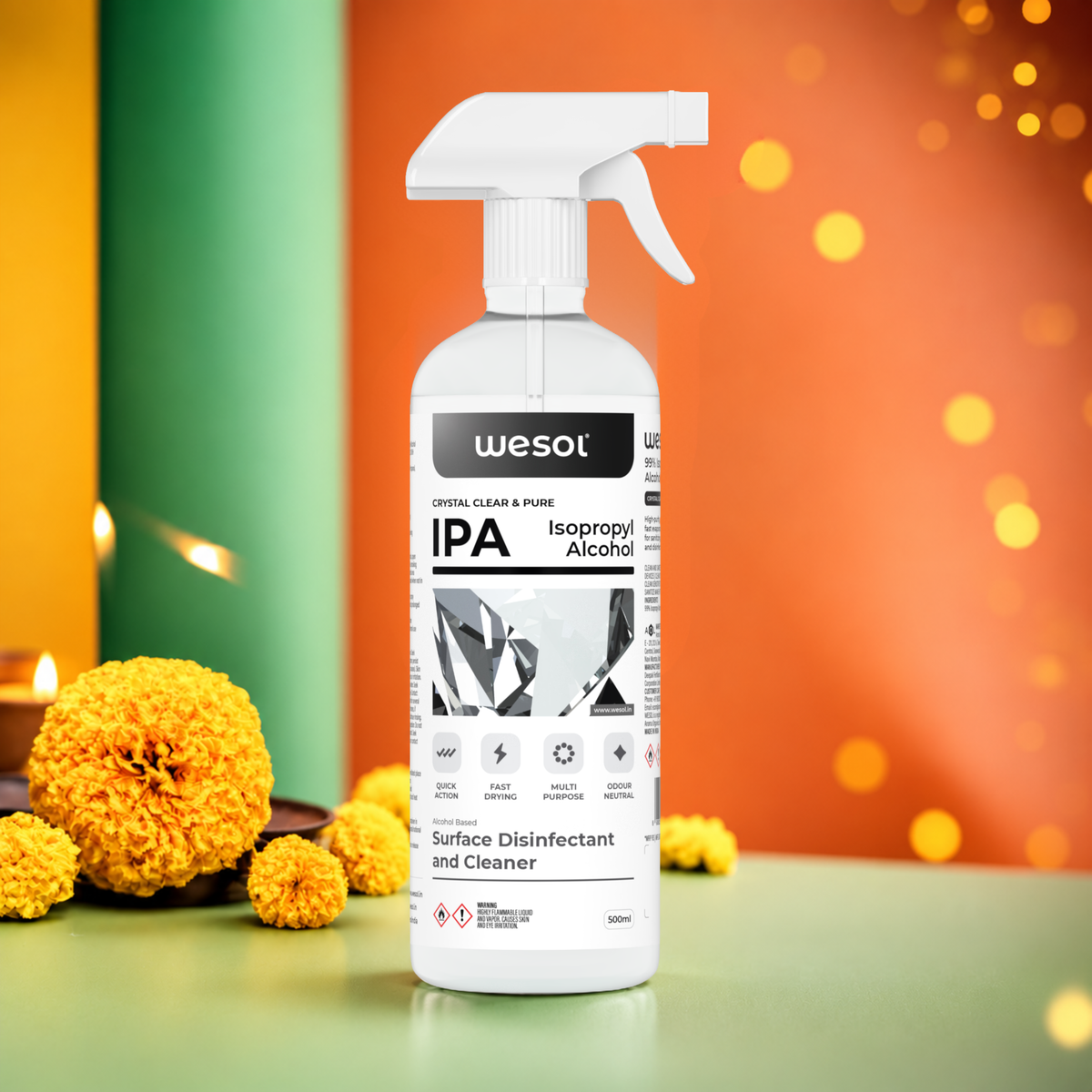 Wesol IPA Isopropyl alcohol 99.9% | (CH3)2-CH-OH CAS: 67-63-0 | Premium Grade Pure without mixing | For Technical Use | 500ml Pack of 1