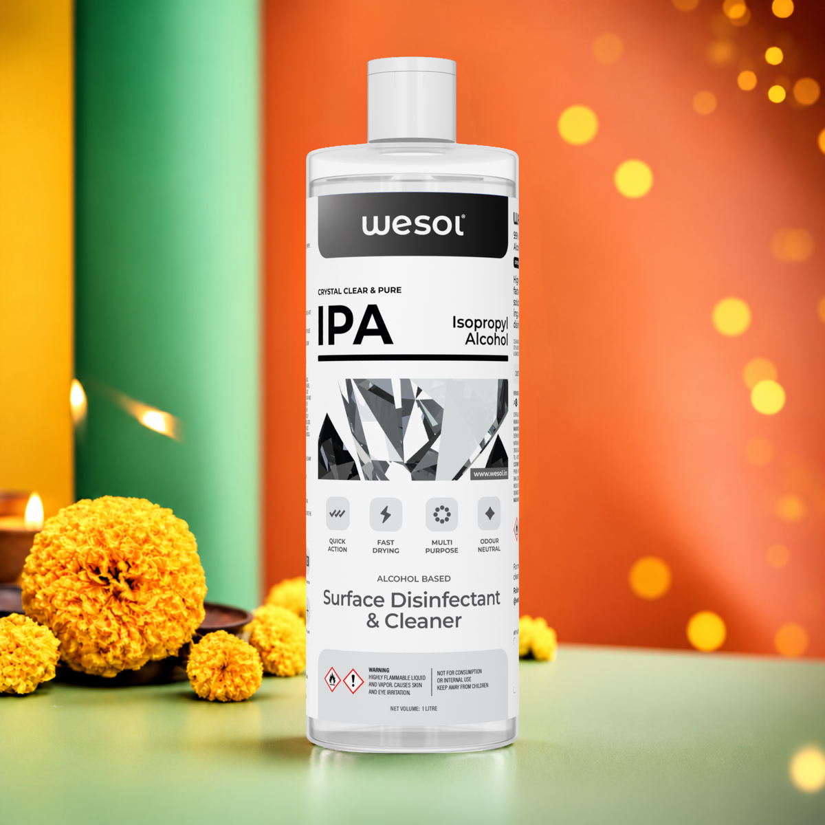 Wesol IPA Multi-Use Disinfectant and Cleaner 1Ltr 99.9% Pure Isopropyl Alcohol for Electronics, Gadgets, Make-up Tools 3D Printers