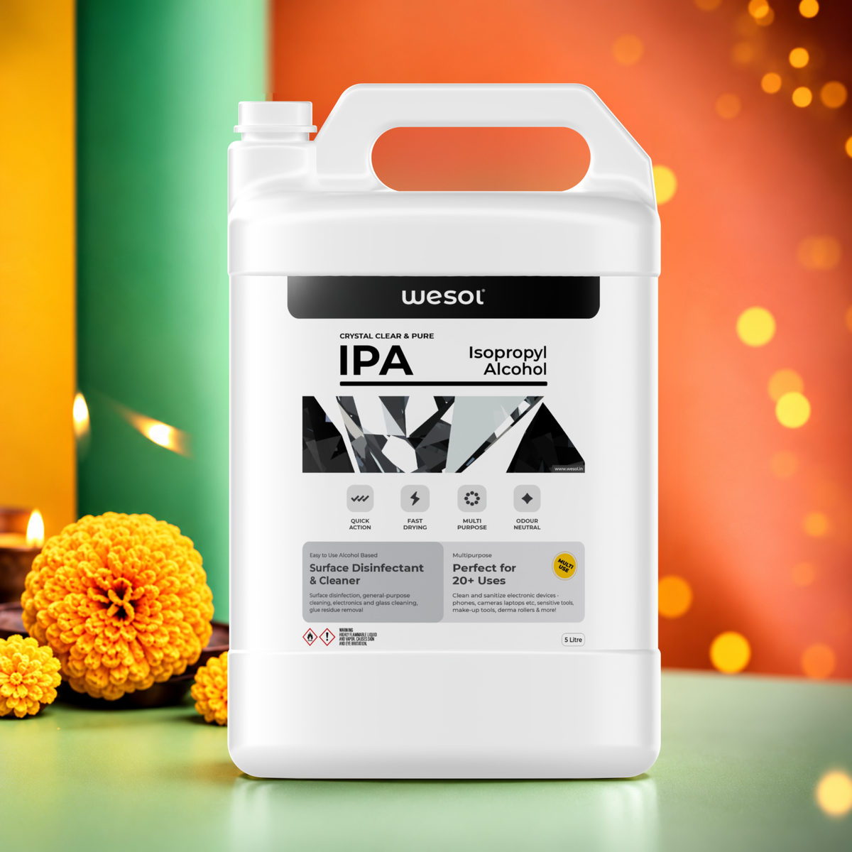 Wesol Isopropyl alcohol 99.9% IPA 5 Litre | (CH3)2-CH-OH CAS: 67-63-0 | Industrial Grade | Disinfecting Solution and Powerful Cleaning