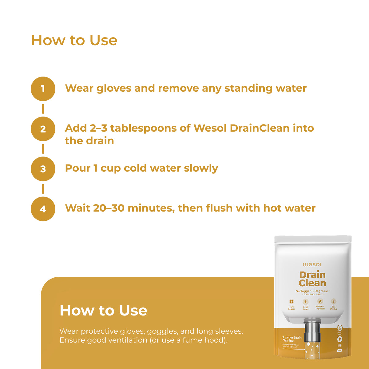 Wesol Drain Clean Drain Cleaner Powder 400g | Powerful Sink & Pipe Unclogger | Removes Grease, Hair & Tough Blockages | Fast Acting for Kitchen, Bathroom & Chimney