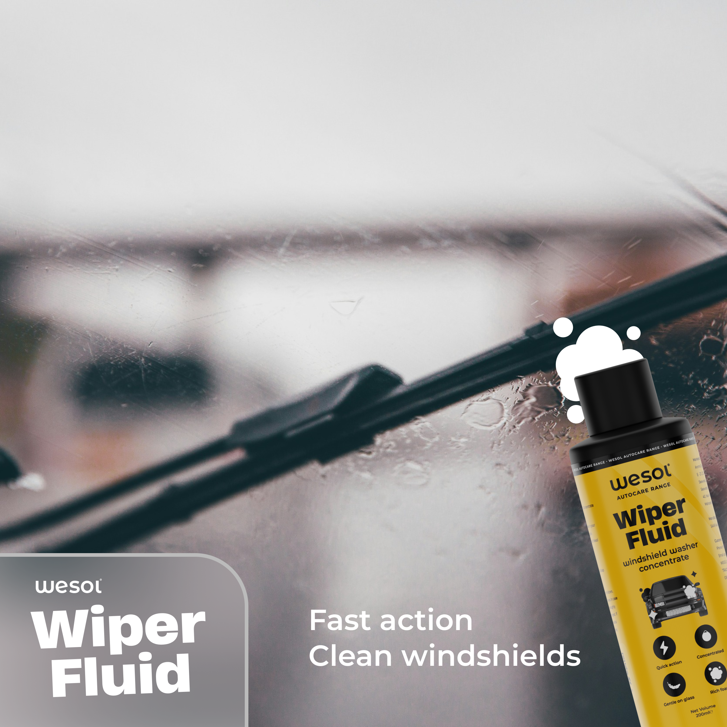 Wesol Car Wiper Liquid Windshield Washer Concentrate 200ml Quick Action Concentrated Gentle on Glass Rich Foam