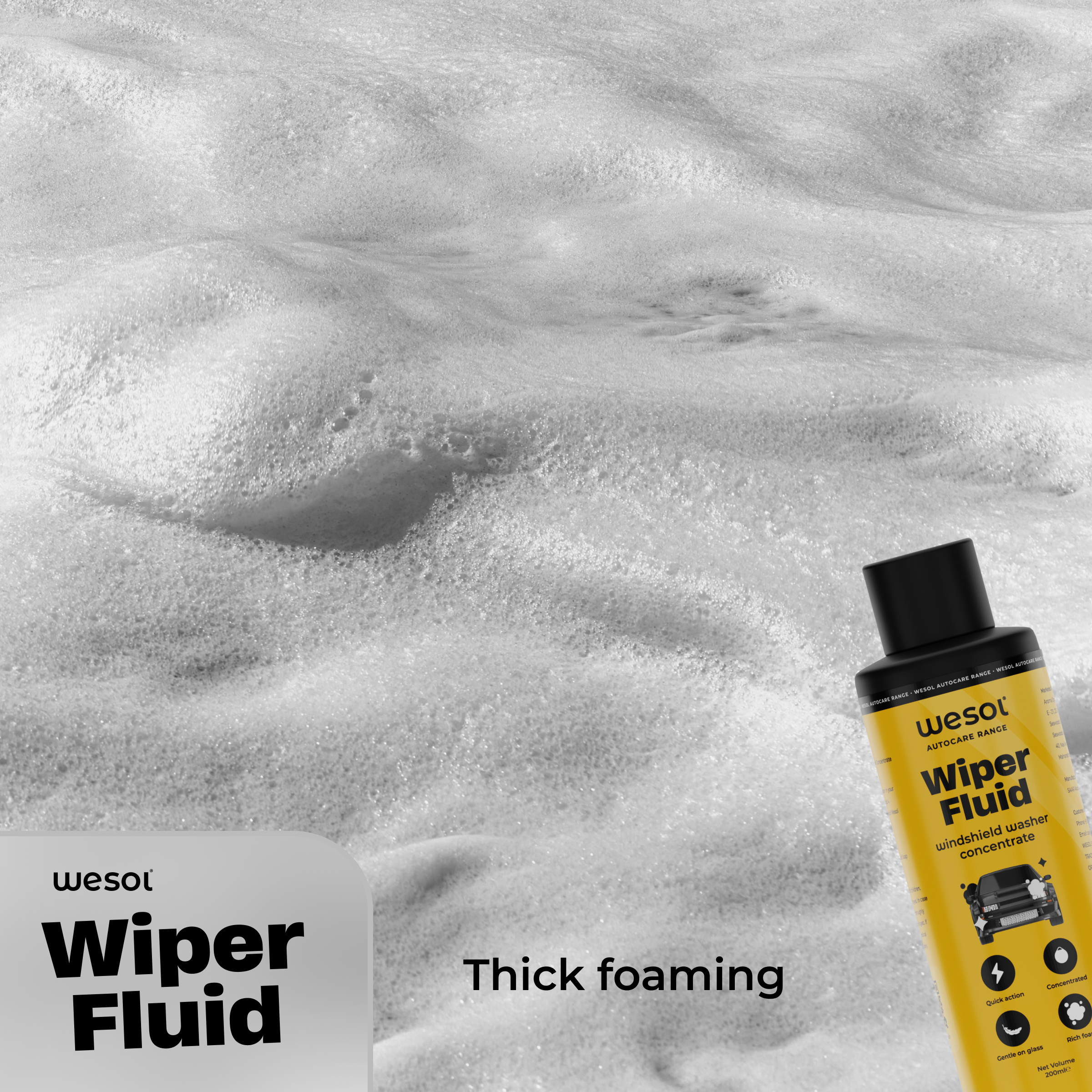 Wesol Car Wiper Liquid Windshield Washer Concentrate 200ml Quick Action Concentrated Gentle on Glass Rich Foam
