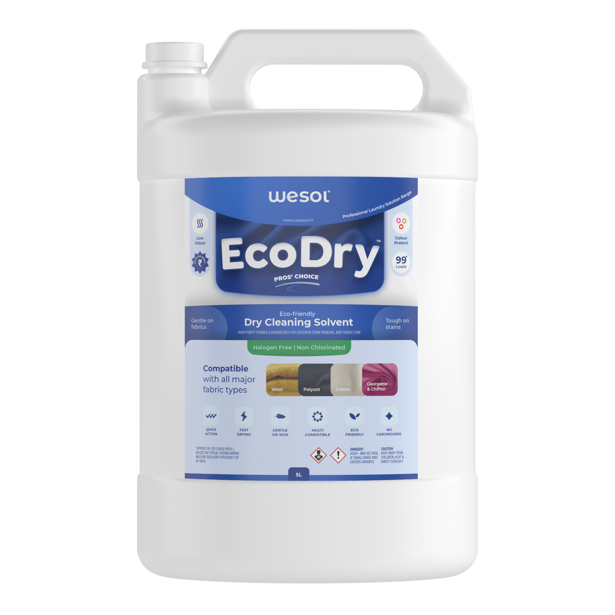 Wesol EcoDry Professional Dry Cleaning Solvent for Laundry, 5L Halogen ...