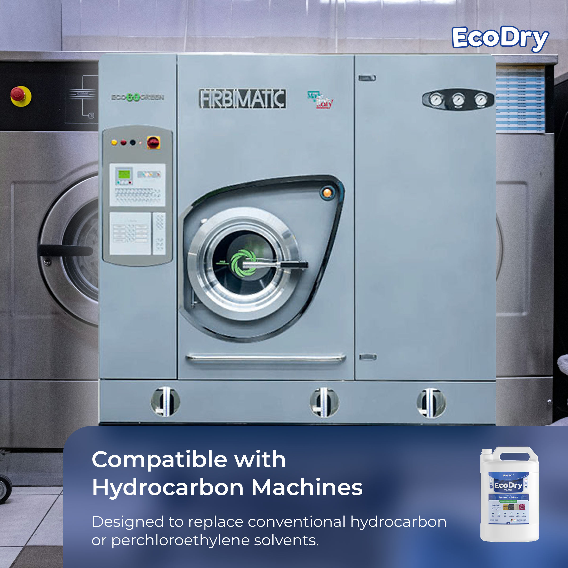 Wesol EcoDry Professional Dry Cleaning Solvent for Laundry, 5L Halogen-Free Formula, Multi-Fabric Compatible, Shrink Free, and Fast-Drying Solution for Hydrocarbon Machines