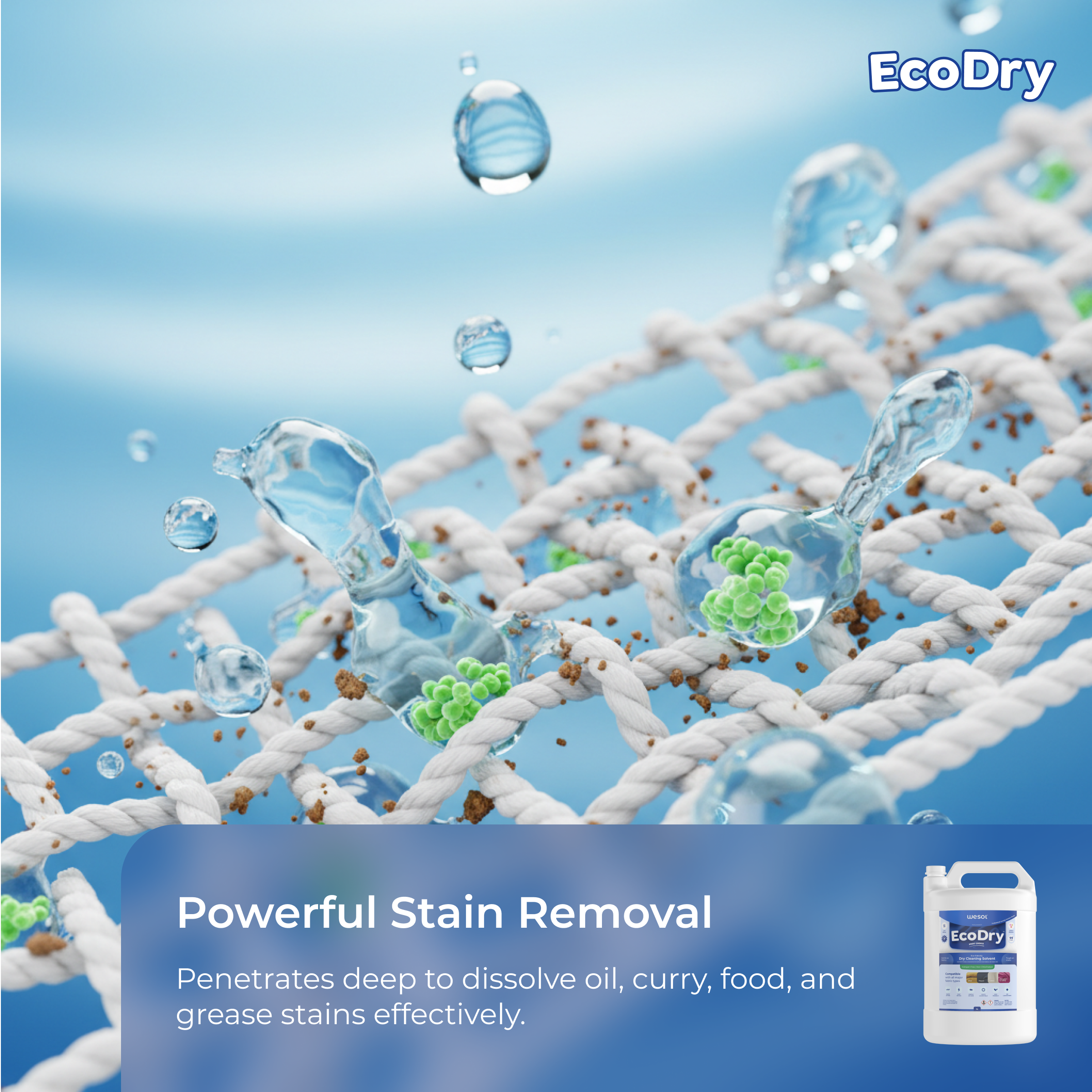 Wesol EcoDry Professional Dry Cleaning Solvent for Laundry, 5L Halogen-Free Formula, Multi-Fabric Compatible, Shrink Free, and Fast-Drying Solution for Hydrocarbon Machines