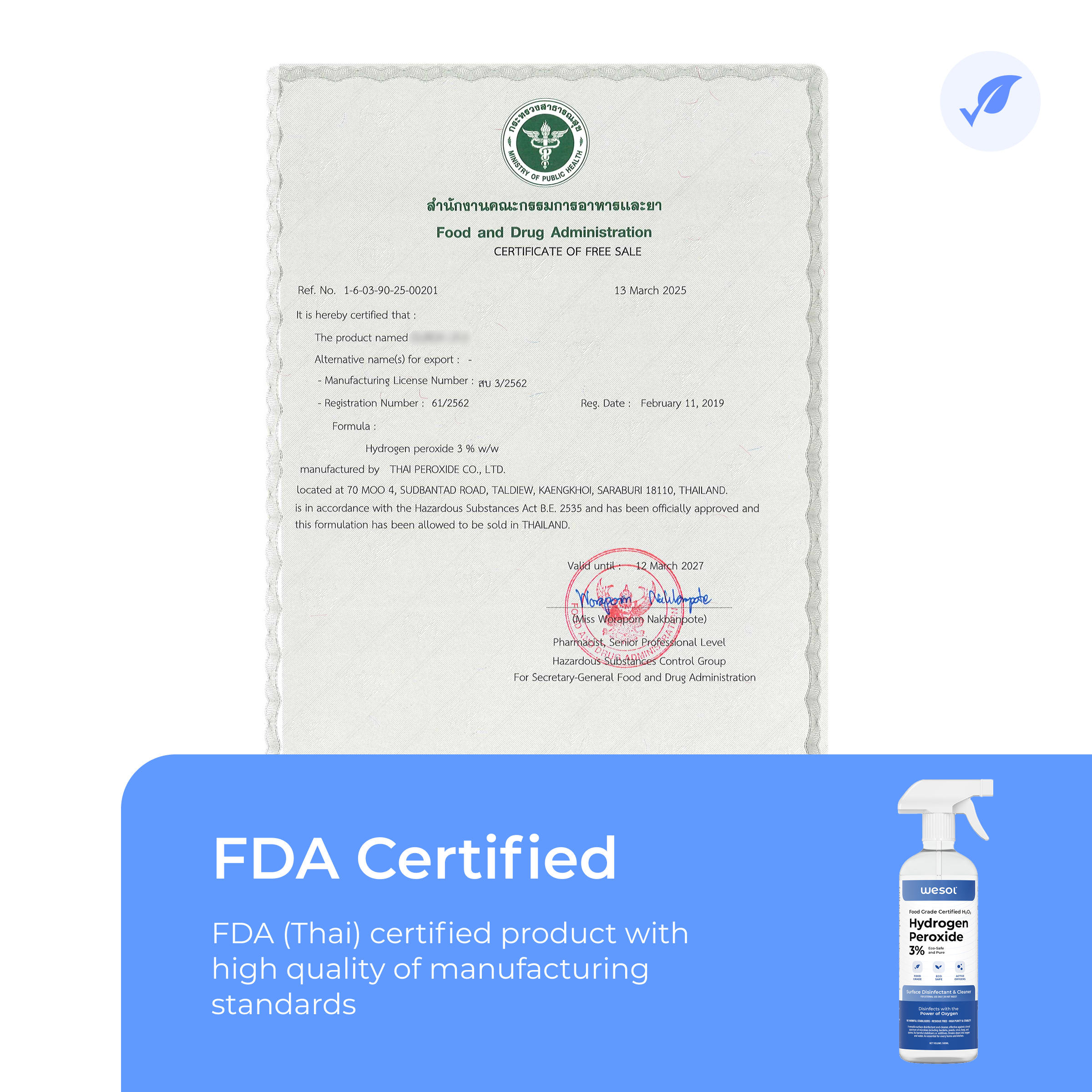 Wesol Hydrogen Peroxide 3% Food Grade | Multi-Use Disinfectant | Kills 99.9% Germs & Viruses | 500ml Pack - Best For Cleaning, General disinfection, deodorising, Hydroponics, Food production