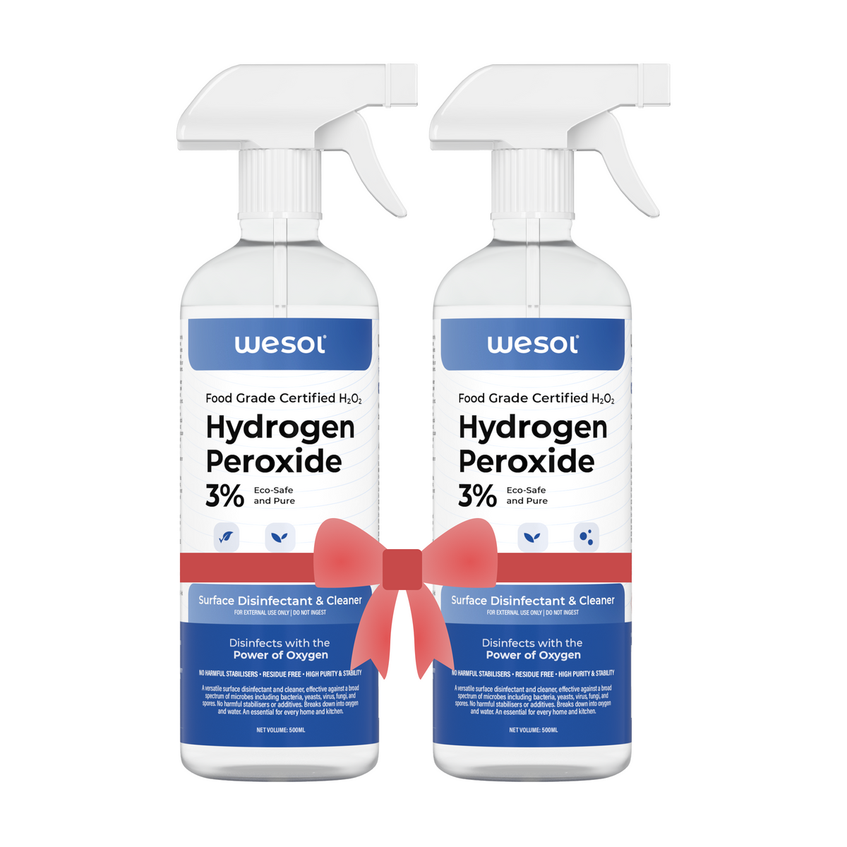 Wesol Hydrogen Peroxide 3% Food Grade | Pack of 2 | Multi-Use Disinfectant | Kills 99.9% Germs & Viruses | 500ml Pack - Best For Cleaning, General disinfection, deodorising, Hydroponics, Food production (Copy)