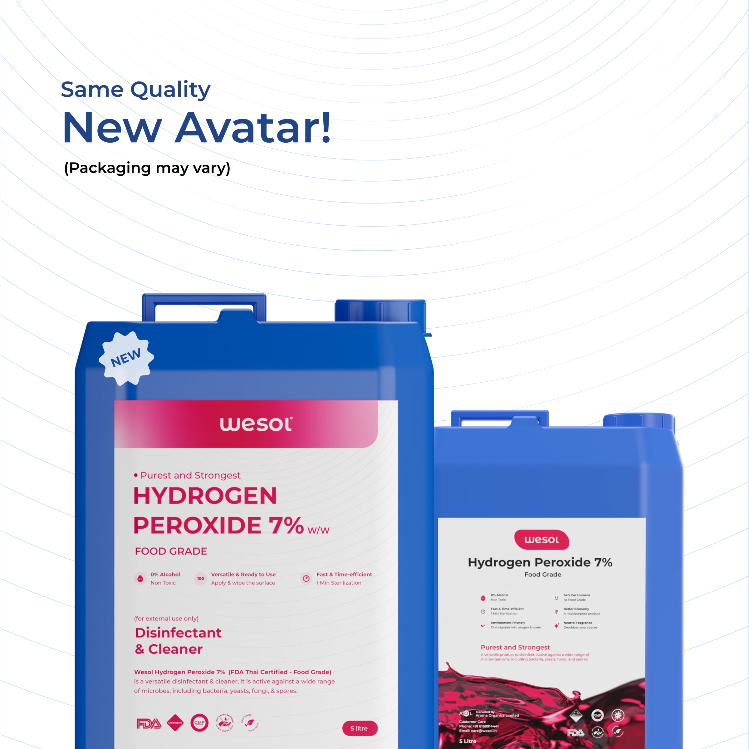 Wesol Hydrogen Peroxide 7.6% w/w (Food Grade) Floor Cleaner Solution - 5 Litre Pack | Best For Cleaning disinfection sterilization | Farming Gardening Hydroponics
