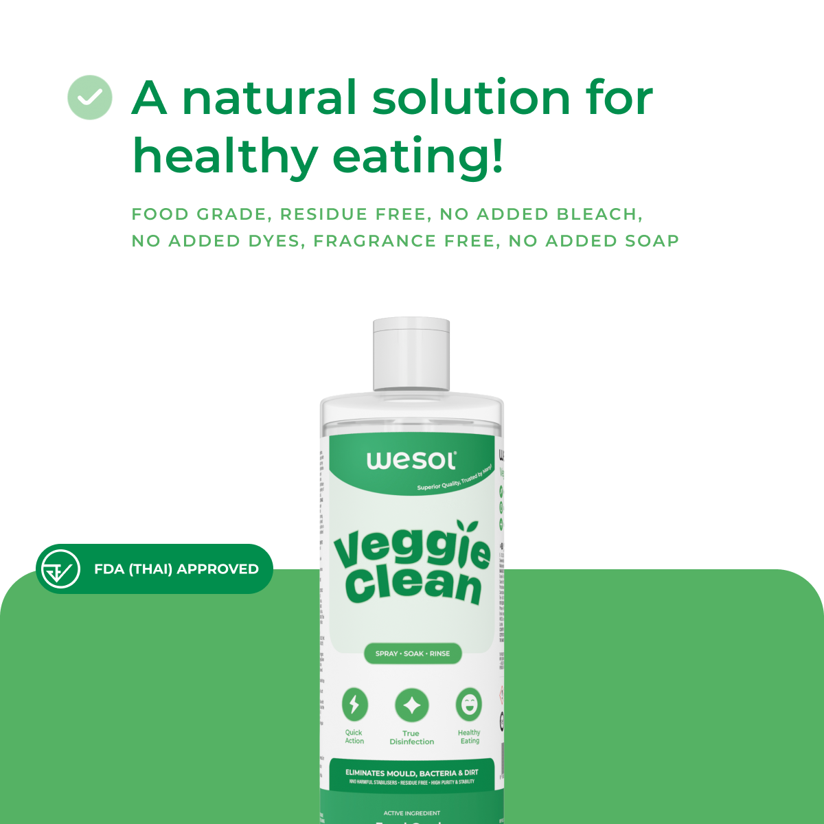 Wesol Veggie Clean Food Grade Hydrogen Peroxide 3% Vegetable and Fruit Wash Liquid, 1L, Surface Disinfectant, Eliminates Mould Bacteria and Dirt