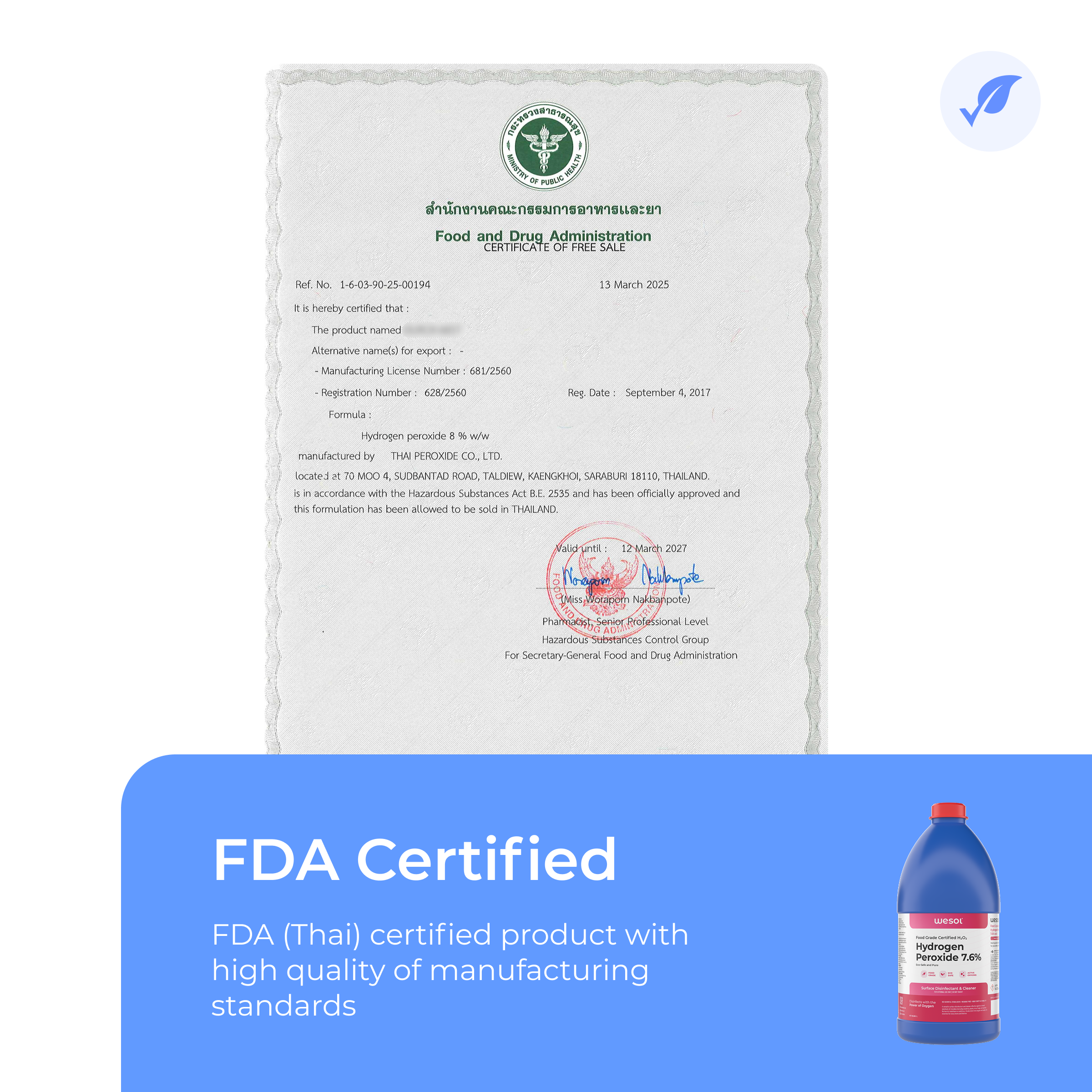 Wesol Hydrogen Peroxide 7.6% w/w (Food Grade) Floor Cleaner Solution | Best For Cleaning disinfection sterilization | Farming Gardening Hydroponics