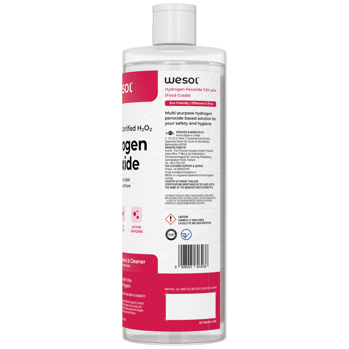 Wesol Hydrogen Peroxide 7.6% w/w (Food Grade) Floor Cleaner Solution 1 Litre | Best For Cleaning disinfection sterilization | Farming Gardening Hydroponics