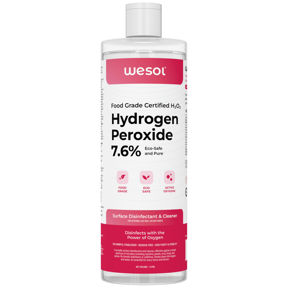 Wesol Hydrogen Peroxide 7.6% w/w (Food Grade) Floor Cleaner Solution 1 Litre | Best For Cleaning disinfection sterilization | Farming Gardening Hydroponics