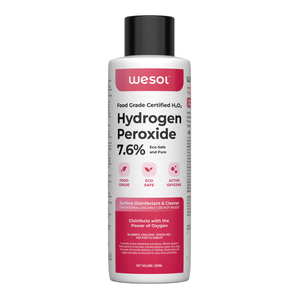 Wesol Hydrogen Peroxide 7.6% w/w (Food Grade) Floor Cleaner Solution 200ml | Best For Cleaning disinfection sterilization | Farming Gardening Hydroponics