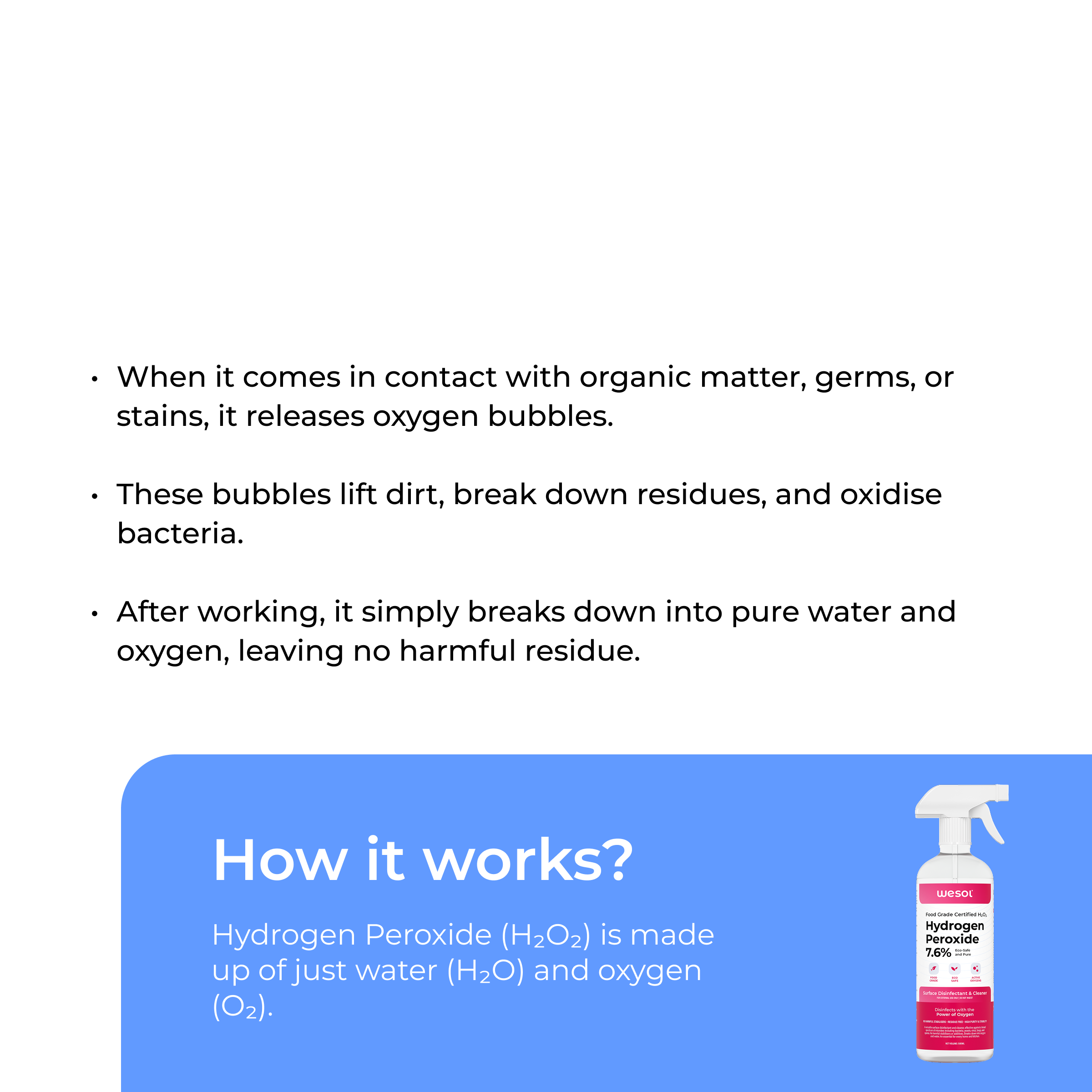Wesol Hydrogen Peroxide 7.6% Food Grade Surface Disinfectant and Cleaner, 500ml Spray Bottle, Multipurpose Solution for Cleaning, Sterilisation, Farming, Gardening, Hydroponics Microgreens