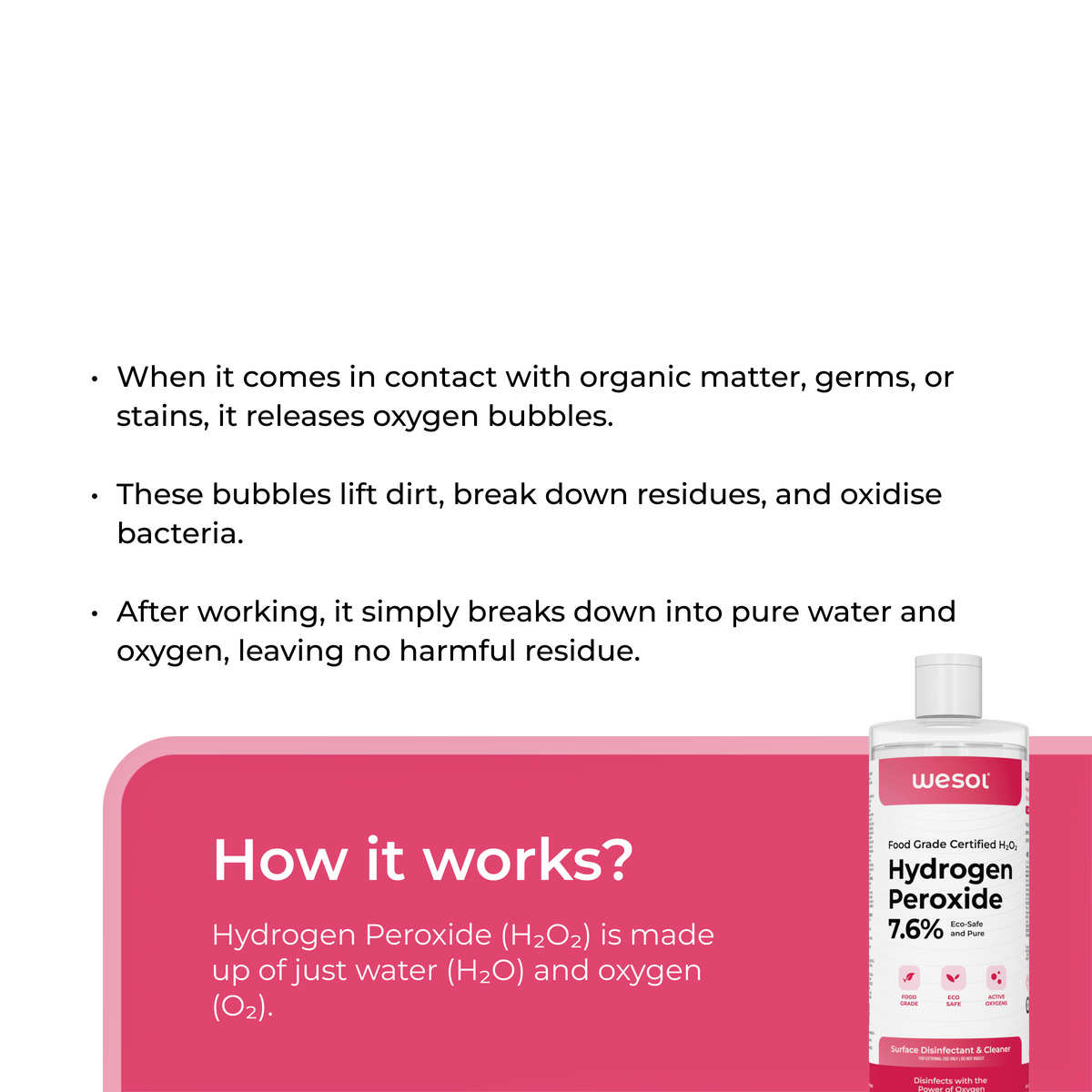 Wesol Hydrogen Peroxide 7.6% w/w (Food Grade) Floor Cleaner Solution 1 Litre | Best For Cleaning disinfection sterilization | Farming Gardening Hydroponics