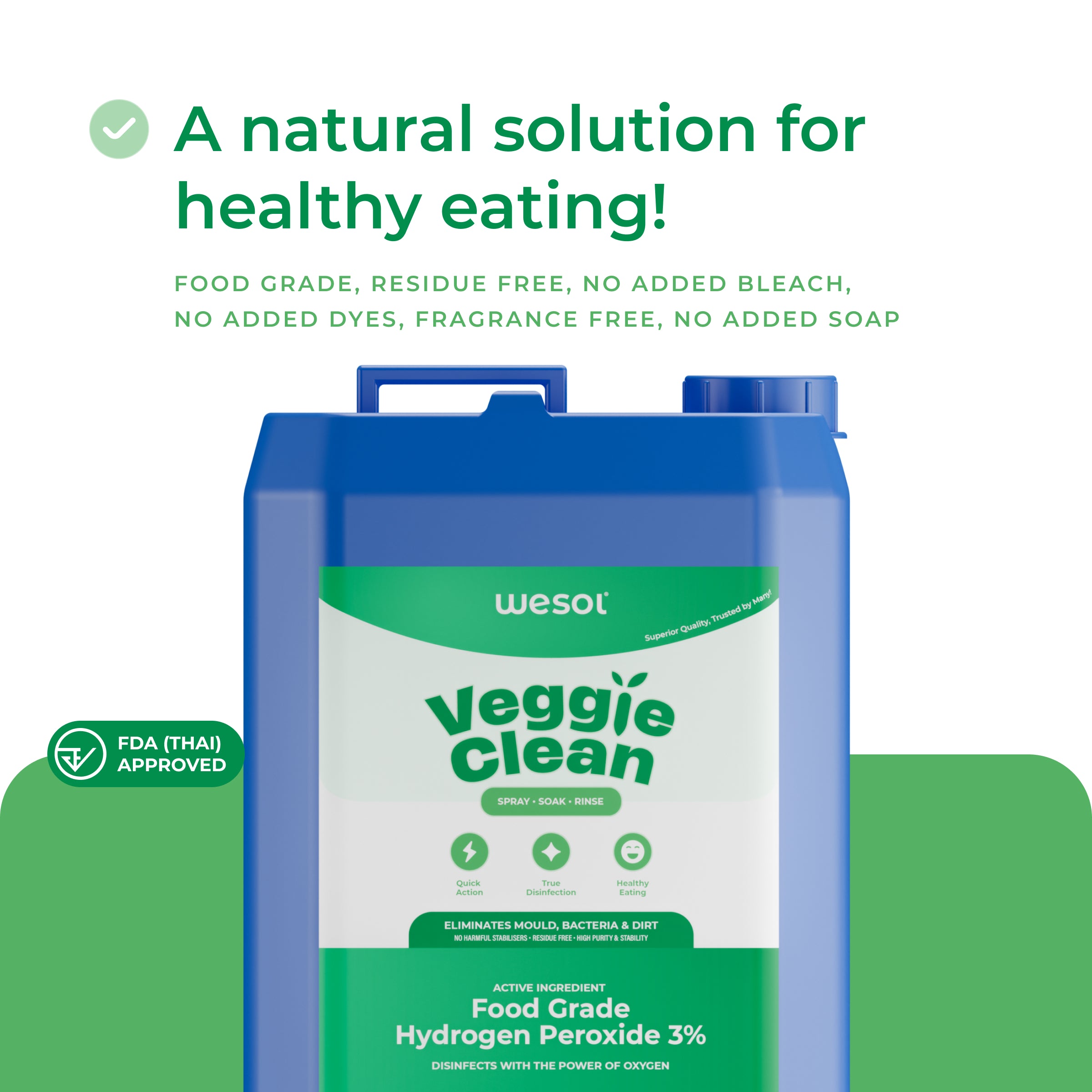 Wesol Vegetable Wash Liquid Hydrogen Peroxide 3% w/w Food Grade 5L Multi-Use Disinfectant | Kills 99.9% Germs & Viruses | Best For Cleaning, General Disinfection, Food production units