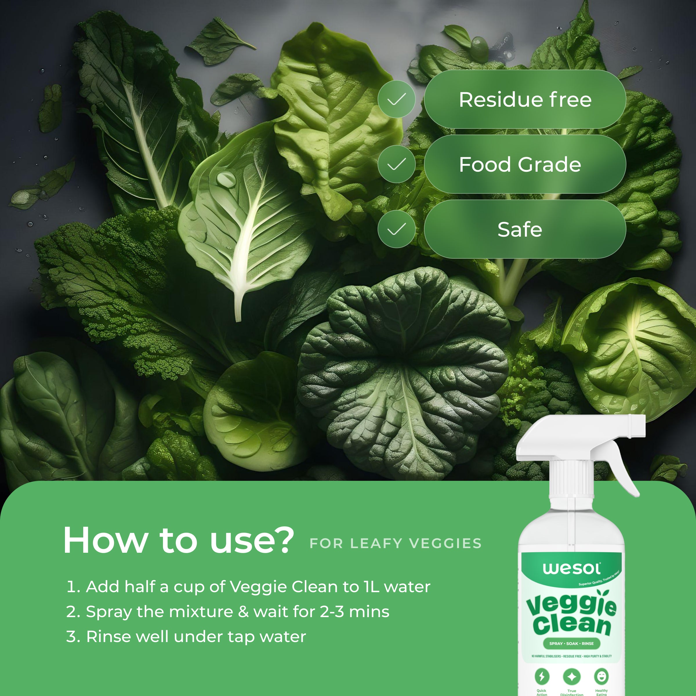 Wesol Vegetable Wash Liquid Hydrogen Peroxide 3% w/w Food Grade 500 ml Multi-Use Disinfectant | Kills 99.9% Germs & Viruses | Best For Cleaning, General Disinfection