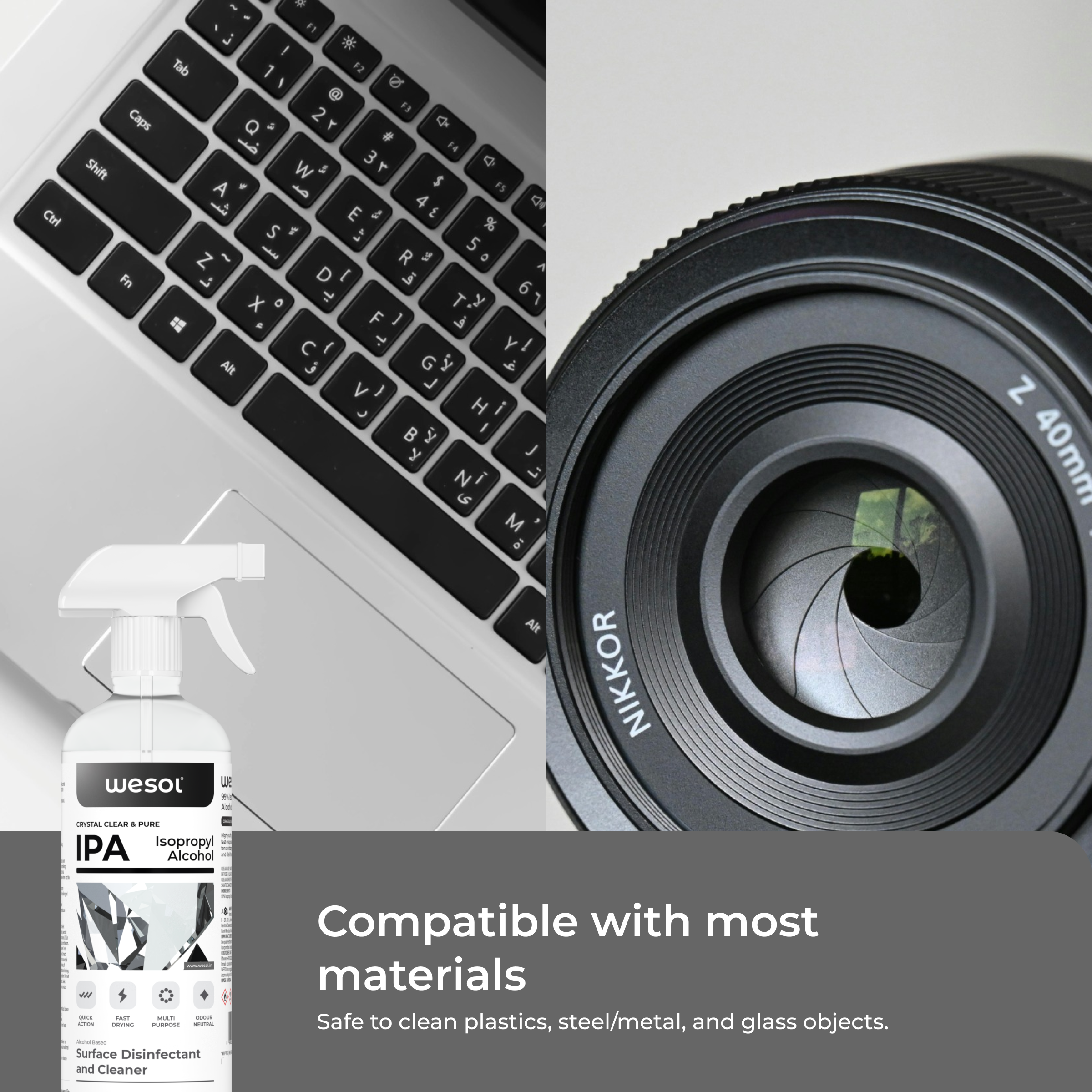 Wesol IPA Isopropyl alcohol 99.9% | (CH3)2-CH-OH CAS: 67-63-0 | Premium Grade Pure without mixing | For Technical Use | 500ml Pack of 2