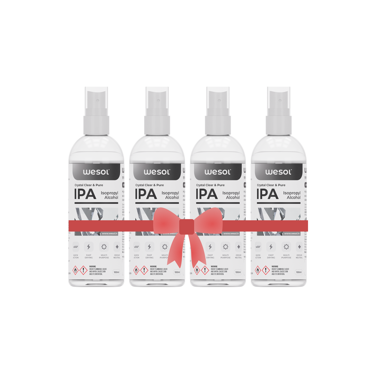 Wesol IPA Isopropyl alcohol 99.9% Spray | (CH3)2-CH-OH CAS: 67-63-0 | Premium Grade Pure without mixing | For Technical Use | 100ML Pack of 4