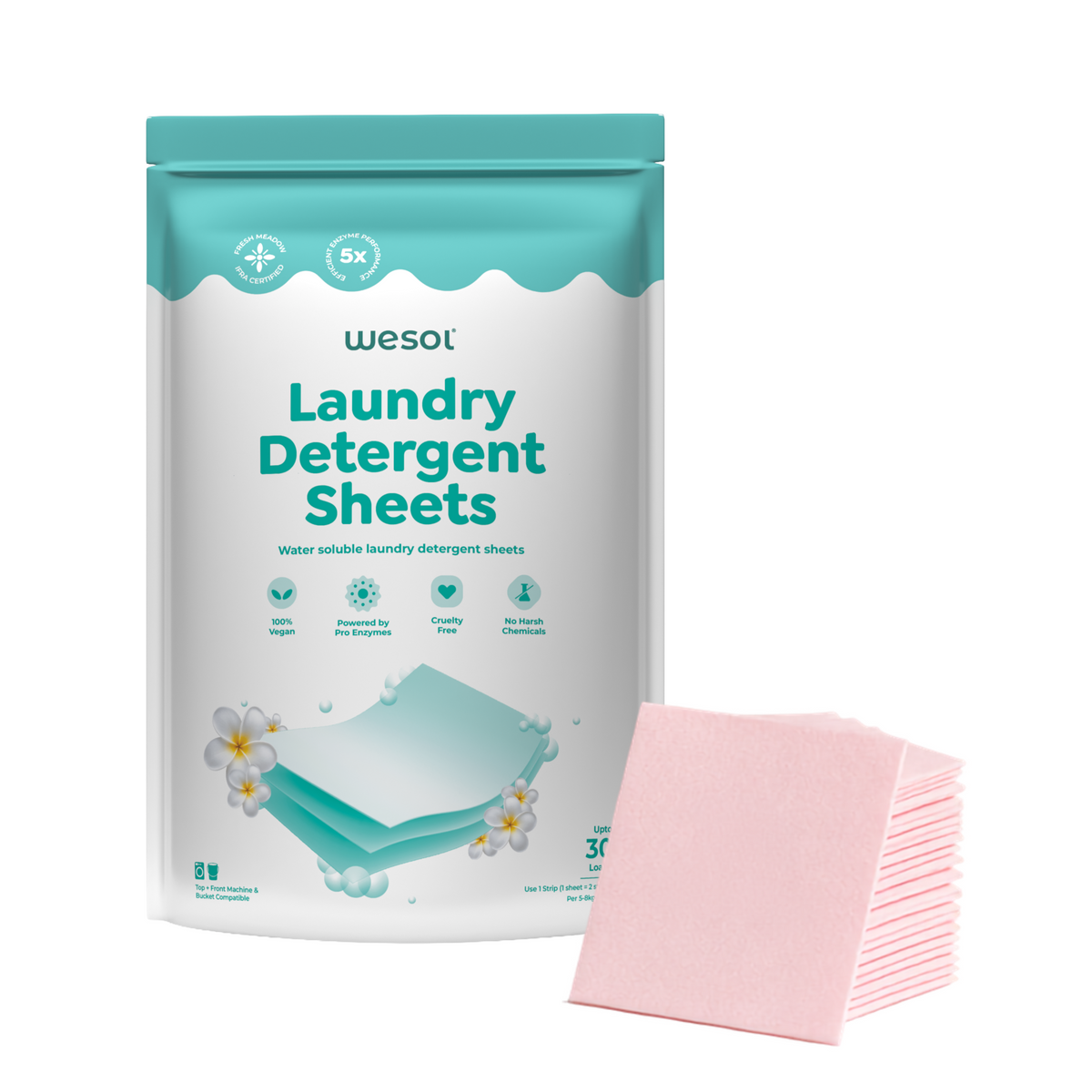 Wesol Laundry Detergent Sheets 30 Strips | Up to 30 Loads | Water-Soluble Laundry Detergent | Suitable for Top Load, Front Load & Bucket Wash