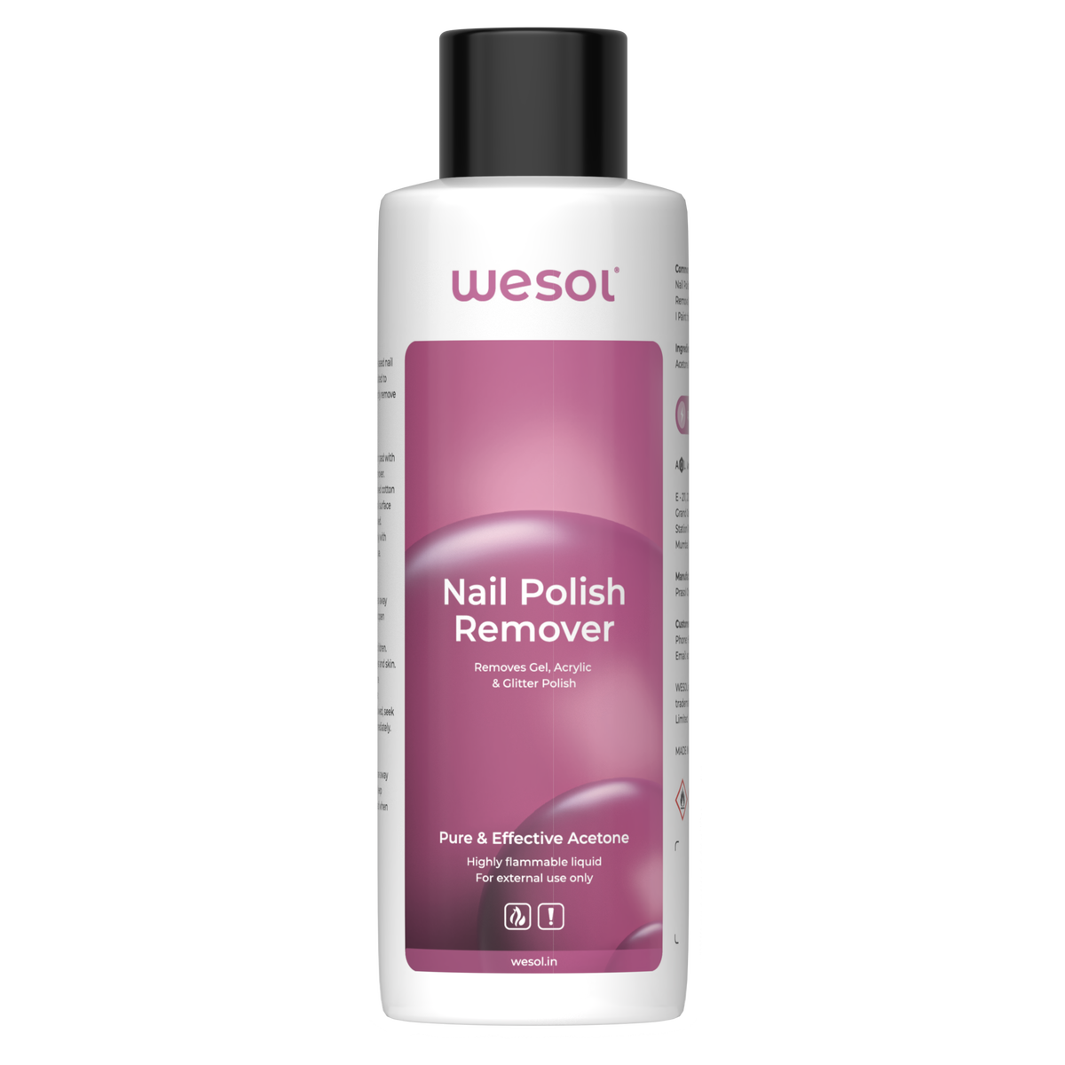 Wesol Acetone Nail Polish Remover 200ml | 100% Pure Acetone | Gel, Glitter & Acrylic Remover | Fast-Action | Salon Grade