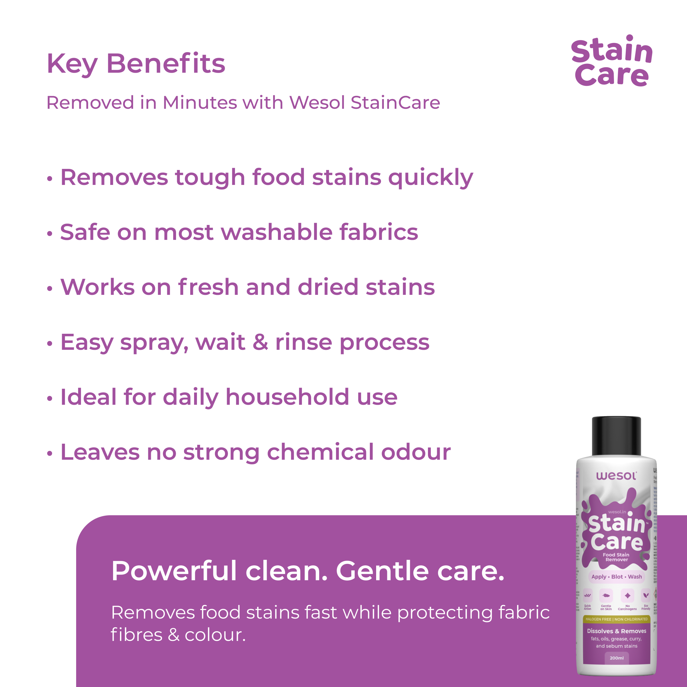 Wesol Stain Care Food Stain Remover, Halogen Free, Non Chlorinated, Gentle on Skin, 200ml