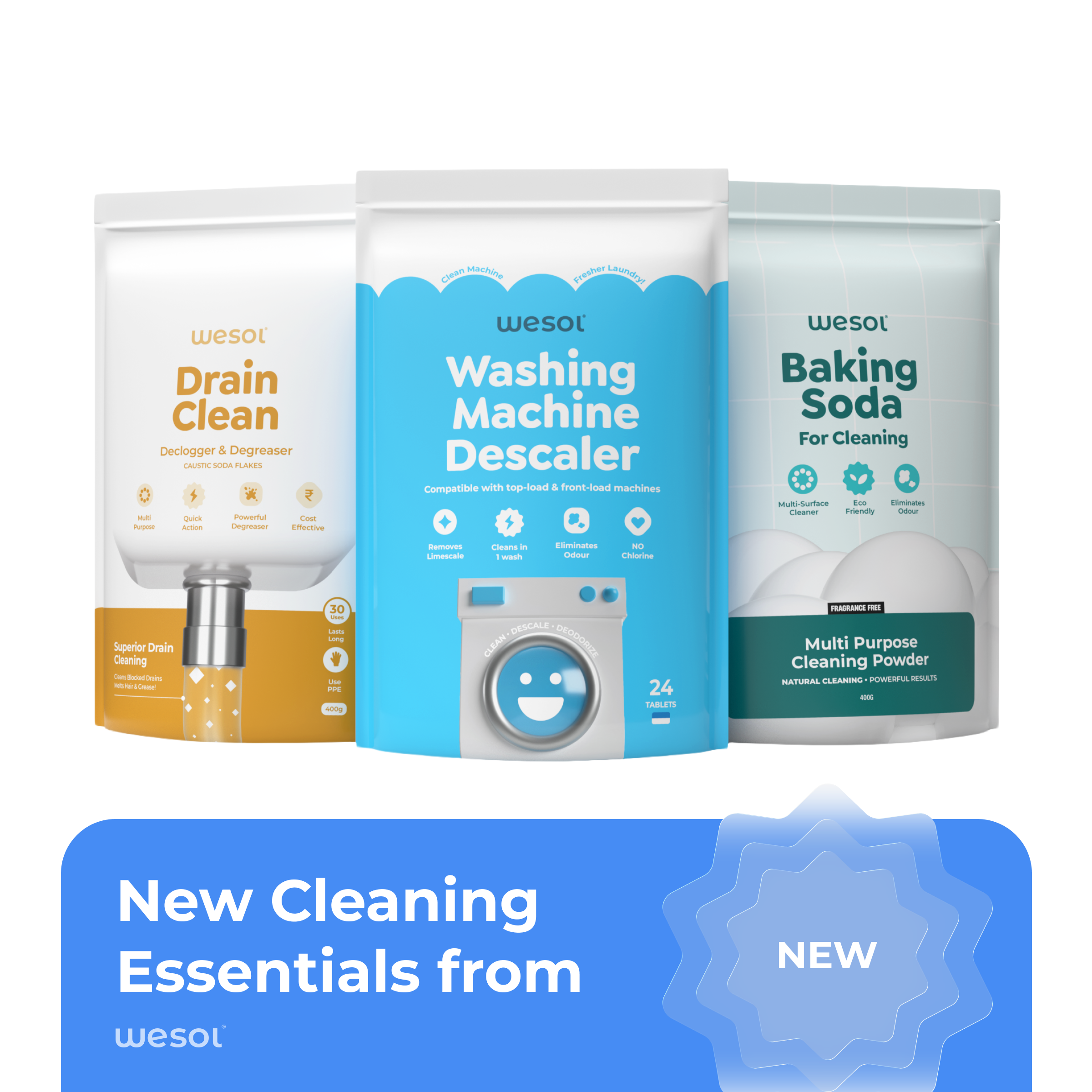 Wesol Baking Soda for Cleaning 400g – Multi-Purpose Cleaning Grade Powder | Removes Odor, Grease & Stains | Eco-Friendly Surface Cleaner for Kitchen, Bathroom, Laundry | Non-Toxic |