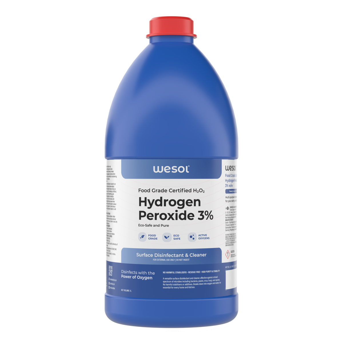 Wesol Hydrogen Peroxide 3% Food Grade | Multi-Use Disinfectant | Kills 99.9% Germs & Viruses | 1 Litre Pack - Best For Cleaning, General disinfection, Hydroponics, Food production units.