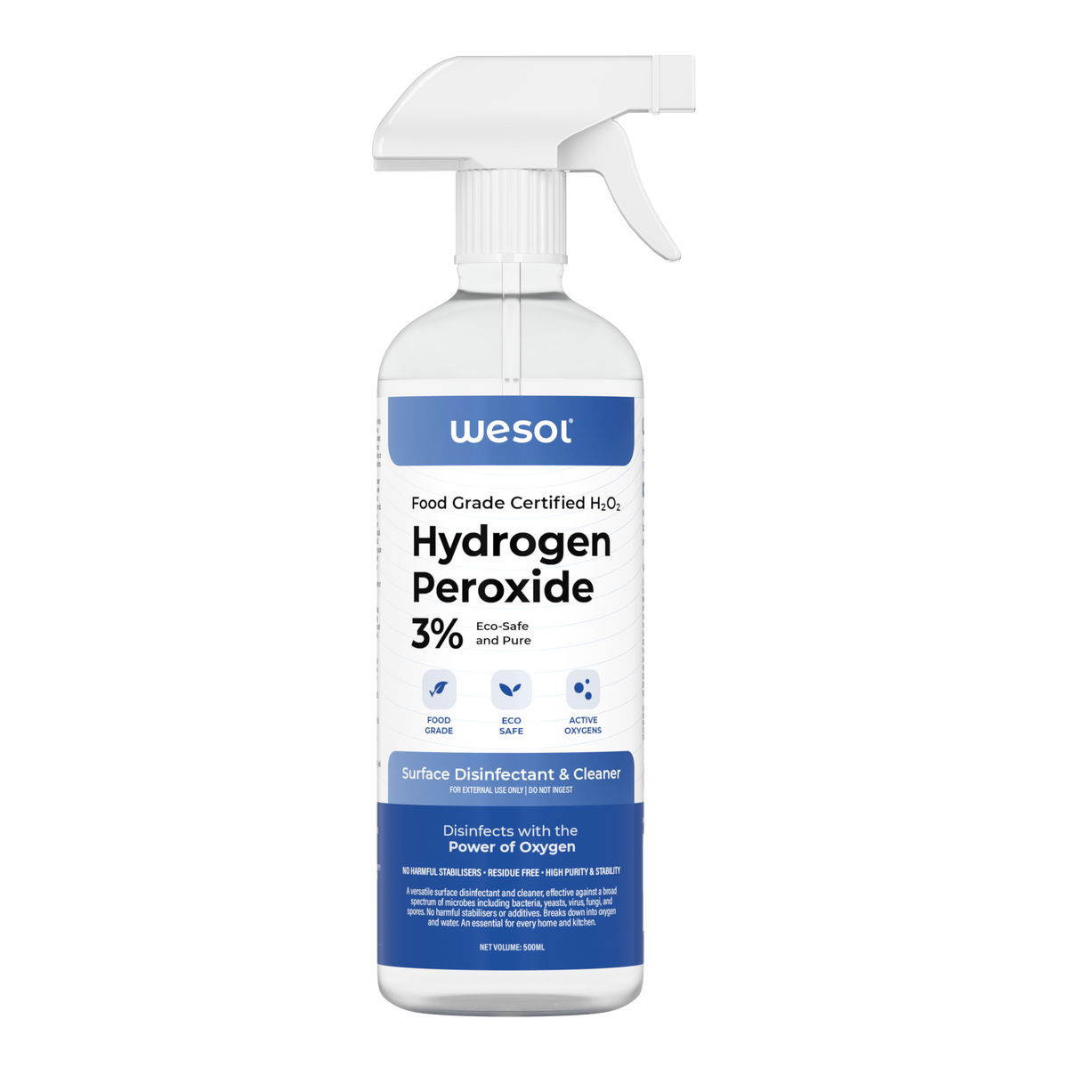 Wesol Hydrogen Peroxide 3% Food Grade | Multi-Use Disinfectant | Kills 99.9% Germs & Viruses | 500ml Pack - Best For Cleaning, General disinfection, deodorising, Hydroponics, Food production (Copy)
