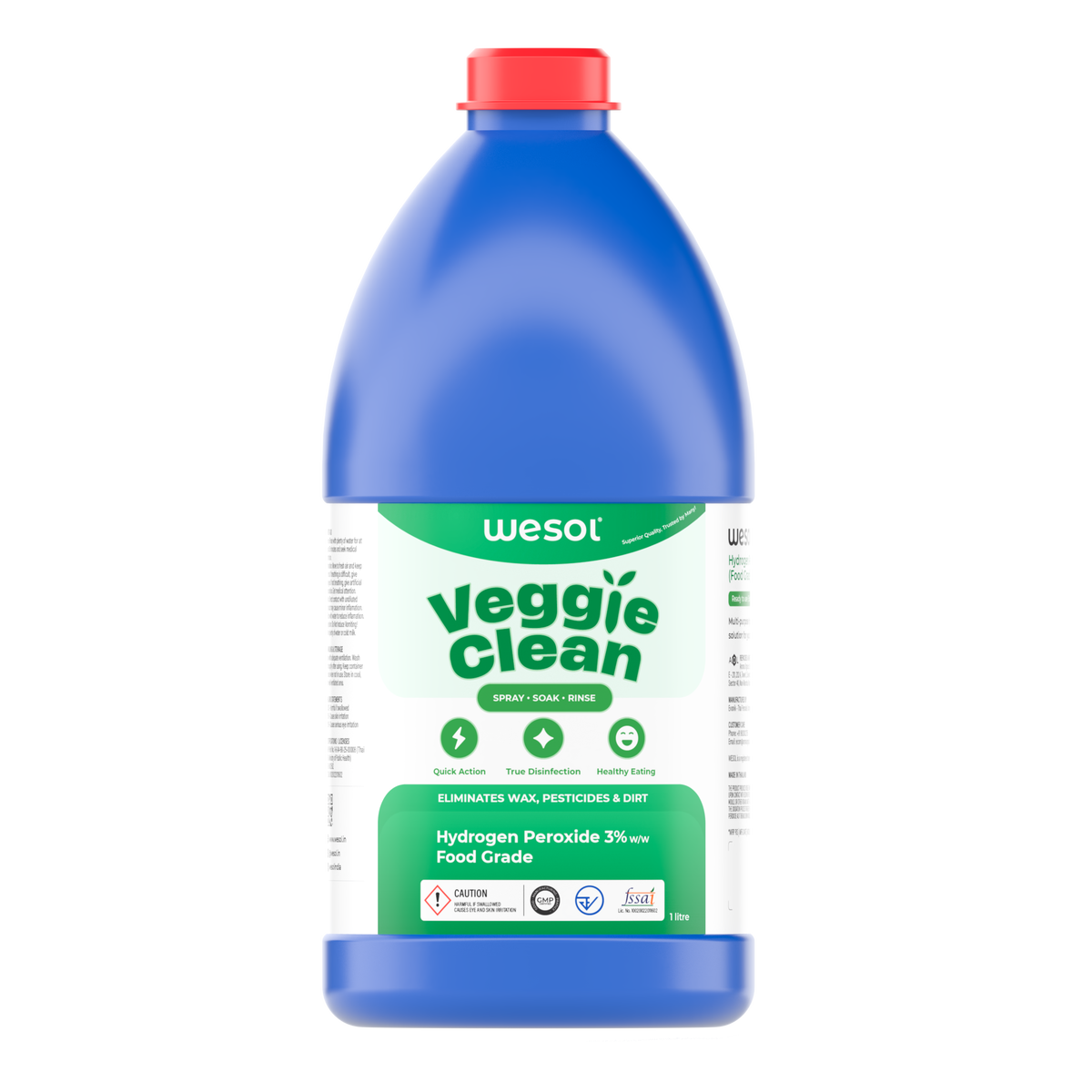 Wesol Veggie Clean Food Grade Hydrogen Peroxide 3% Vegetable and Fruit Wash Liquid, 1L, Surface Disinfectant, Eliminates Mould Bacteria and Dirt
