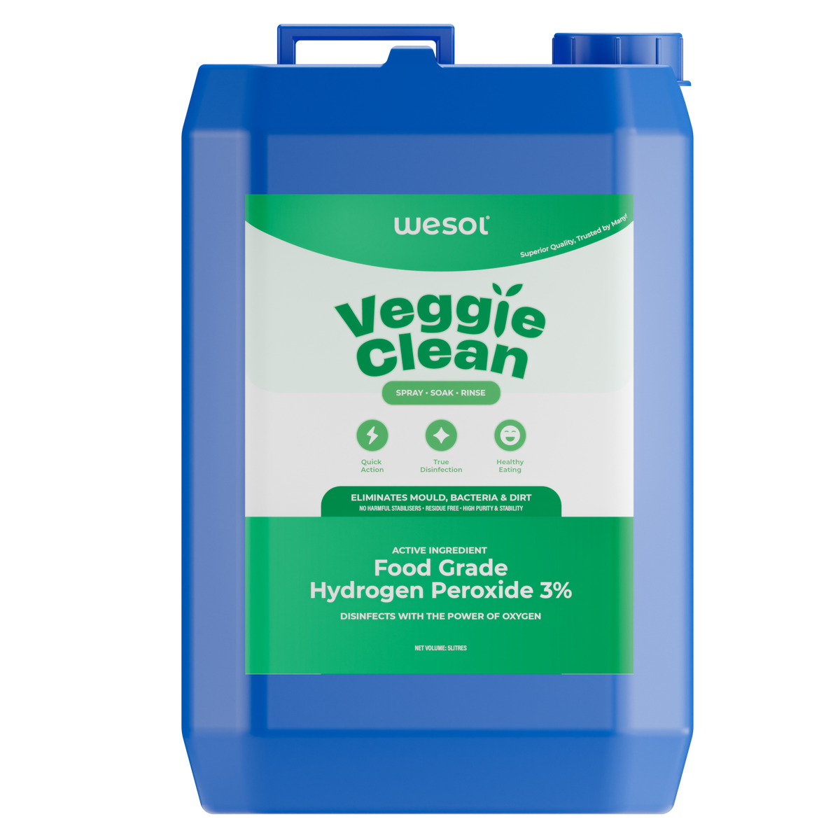 Wesol Vegetable Wash Liquid Hydrogen Peroxide 3% w/w Food Grade 5L Multi-Use Disinfectant | Kills 99.9% Germs & Viruses | Best For Cleaning, General Disinfection, Food production units