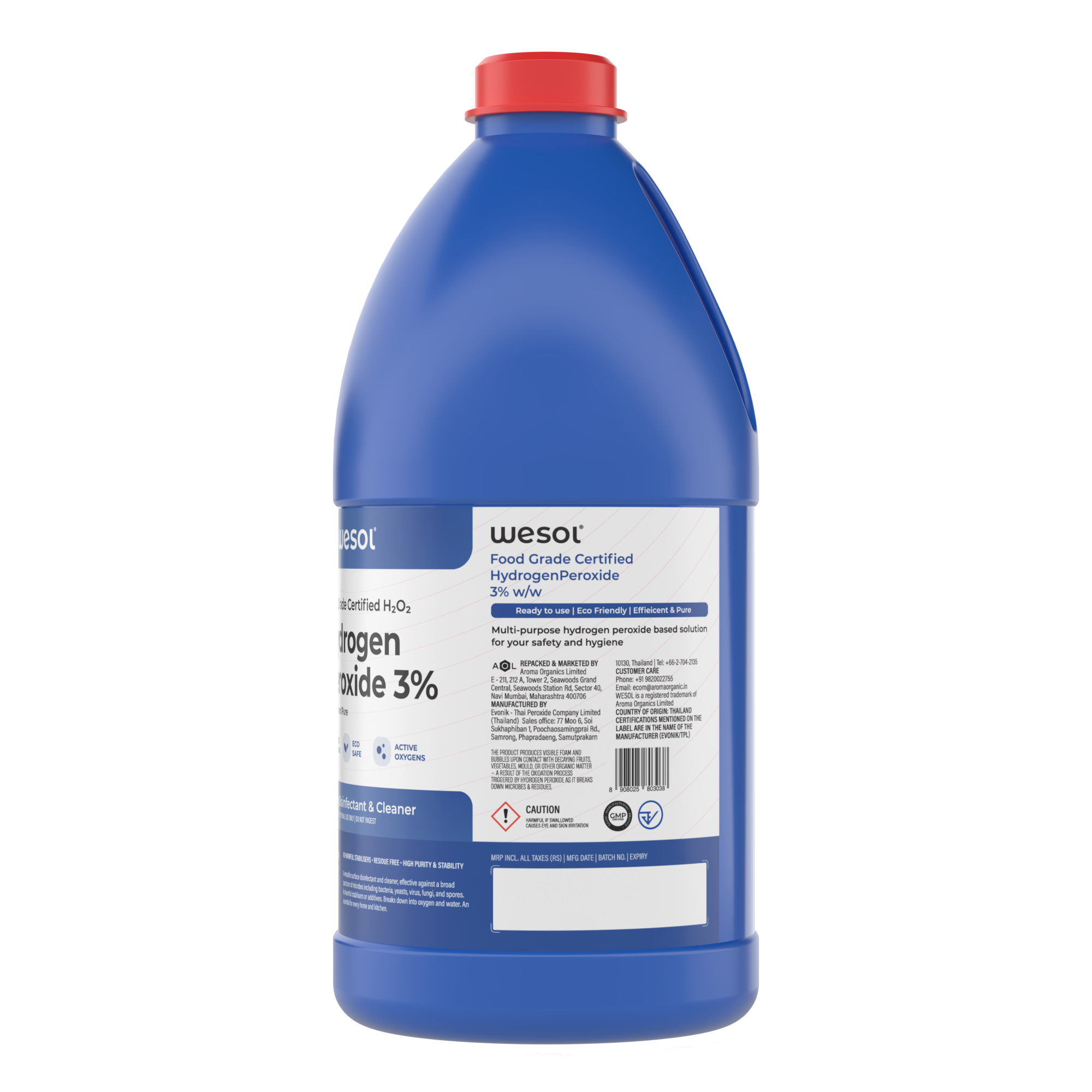 Wesol Hydrogen Peroxide 3% Food Grade Multi-Use Disinfectant |Kills 99.9% Germs & Viruses | 1 Litre (Pack of 2)-Best For Cleaning, General disinfection, deodorising, Hydroponics, Food production unit