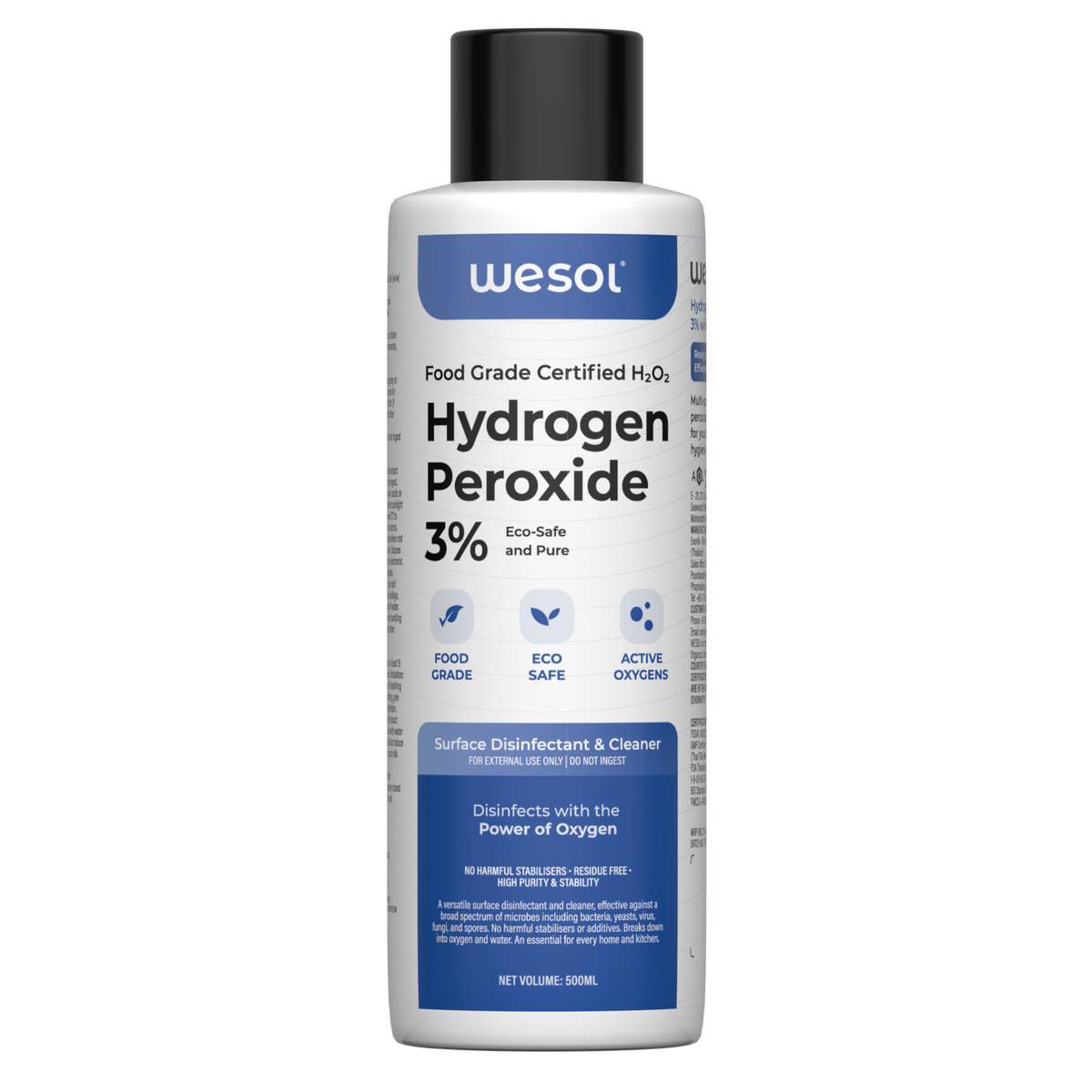 Wesol Hydrogen Peroxide 3% Food Grade | Multi-Use Disinfectant | Kills 99.9% Germs & Viruses | 200 ml Pack - Best For Cleaning, General disinfection, deodorising, Hydroponics, Food production