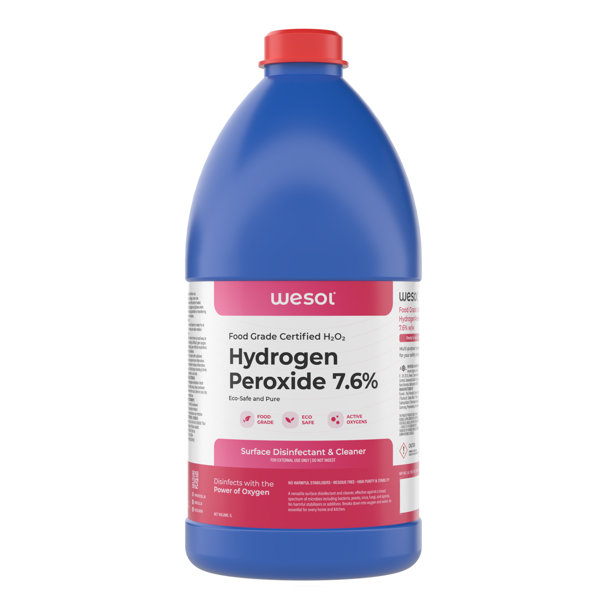 Wesol Hydrogen Peroxide 7.6% w/w (Food Grade) Floor Cleaner Solution 1 Litre | Best For Cleaning disinfection sterilization | Farming Gardening Hydroponics