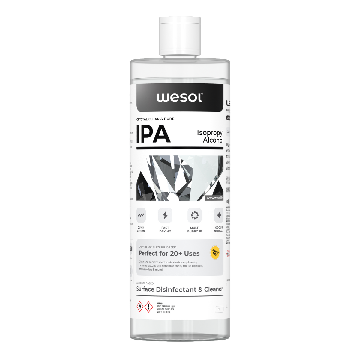 Wesol IPA Multi-Use Disinfectant and Cleaner 1Ltr 99.9% Pure Isopropyl Alcohol for Electronics, Gadgets, Make-up Tools 3D Printers