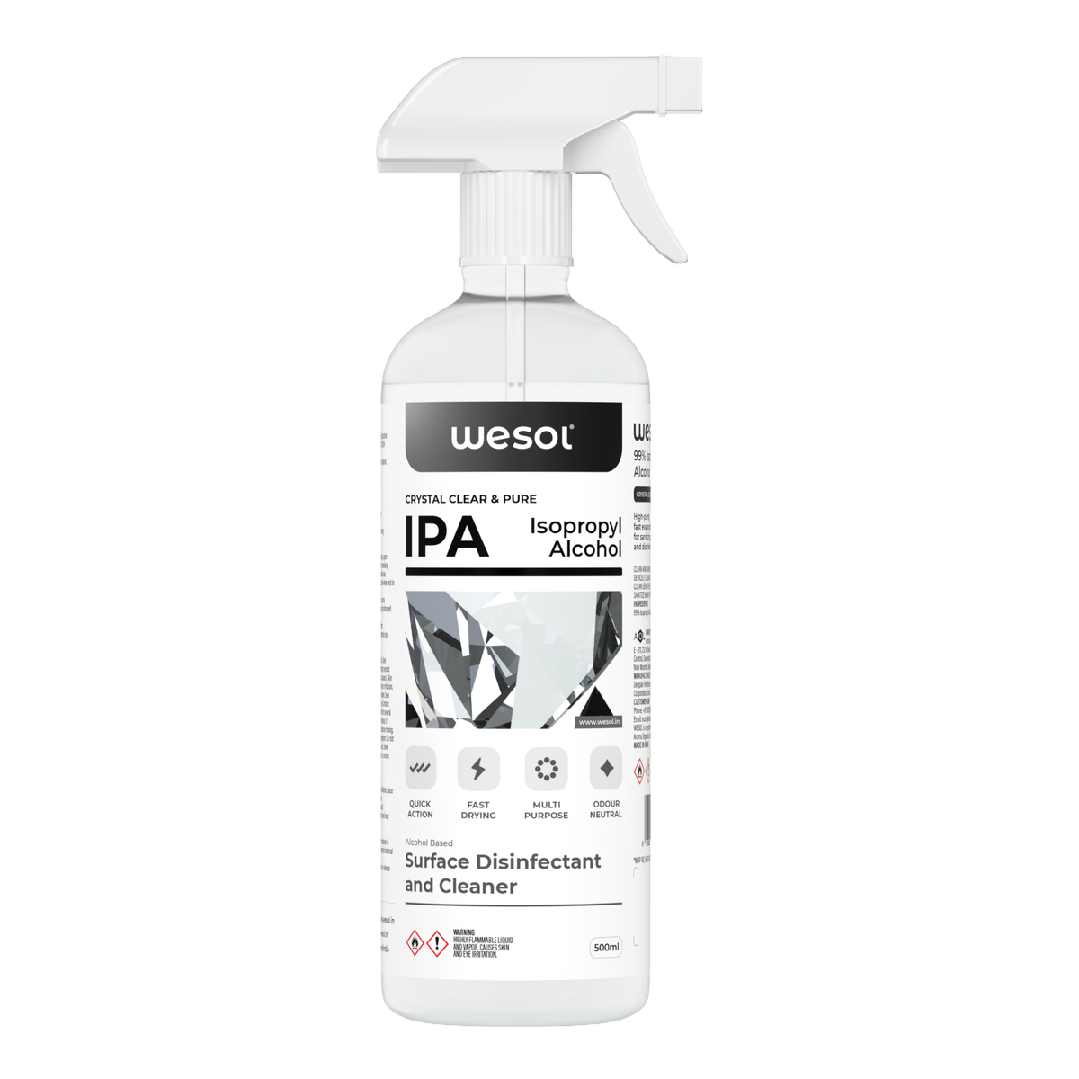 Wesol IPA Isopropyl alcohol 99.9% | (CH3)2-CH-OH CAS: 67-63-0 | Premium Grade Pure without mixing | For Technical Use | 500ml Pack of 1