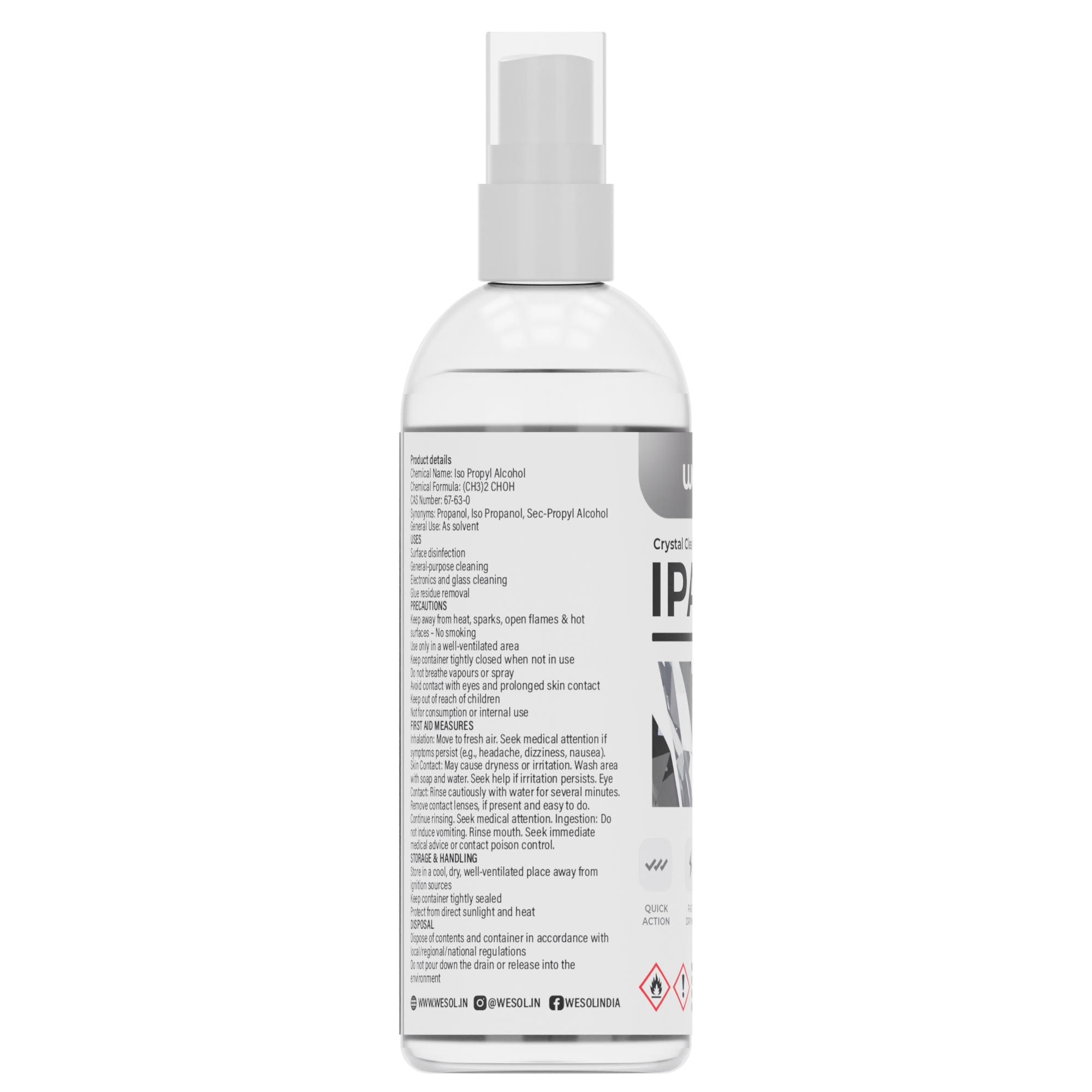 Wesol IPA Isopropyl alcohol 99.9% Spray | (CH3)2-CH-OH CAS: 67-63-0 | Premium Grade Pure without mixing | For Technical Use | 100ML Pack of 2