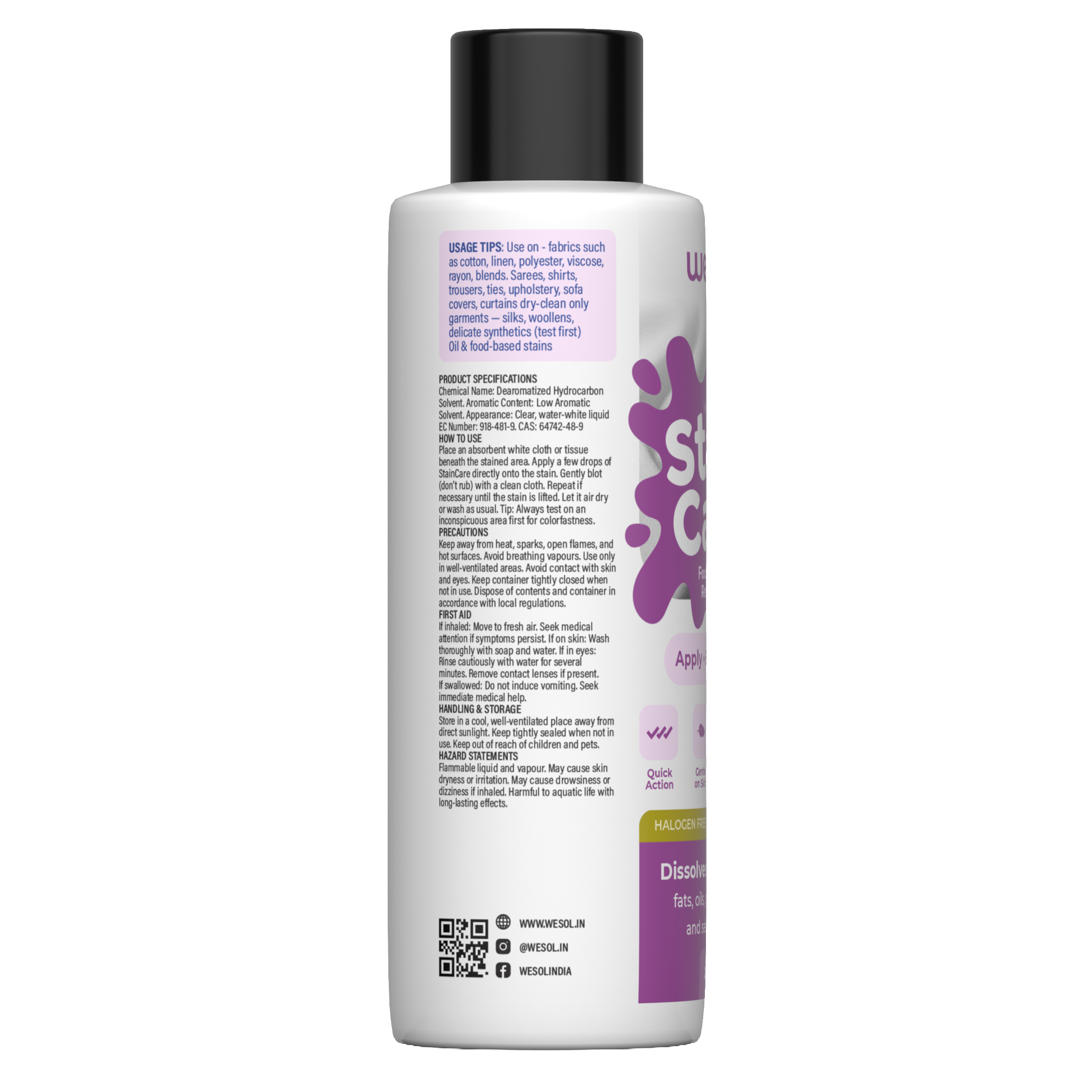 Wesol Stain Care Food Stain Remover, Halogen Free, Non Chlorinated, Gentle on Skin, 200ml