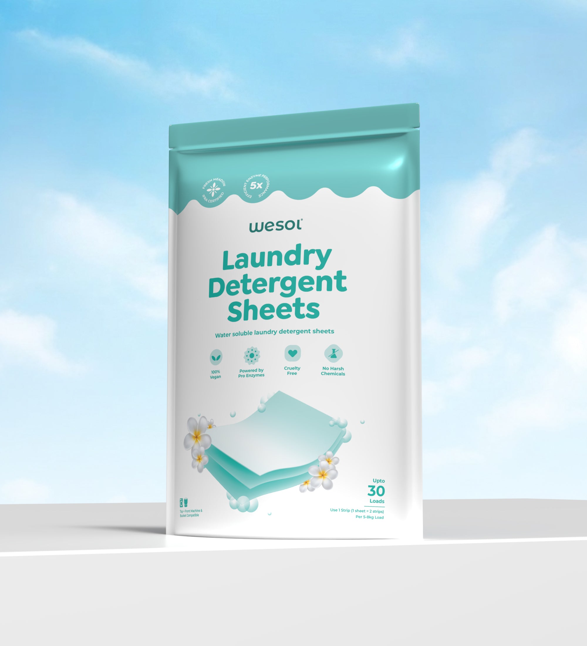 Wesol Laundry Detergent Sheets – 15 Sheets (30 Strips) | 1 Sheet = 2 Strips | Up to 30 Loads | Water-Soluble Laundry Detergent | Suitable for Top Load, Front Load & Bucket Wash