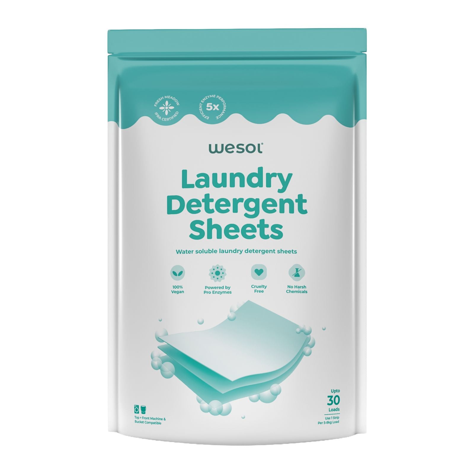 Wesol Laundry Detergent Sheets – 15 Sheets (30 Strips) | 1 Sheet = 2 Strips | Up to 30 Loads | Water-Soluble Laundry Detergent | Suitable for Top Load, Front Load & Bucket Wash
