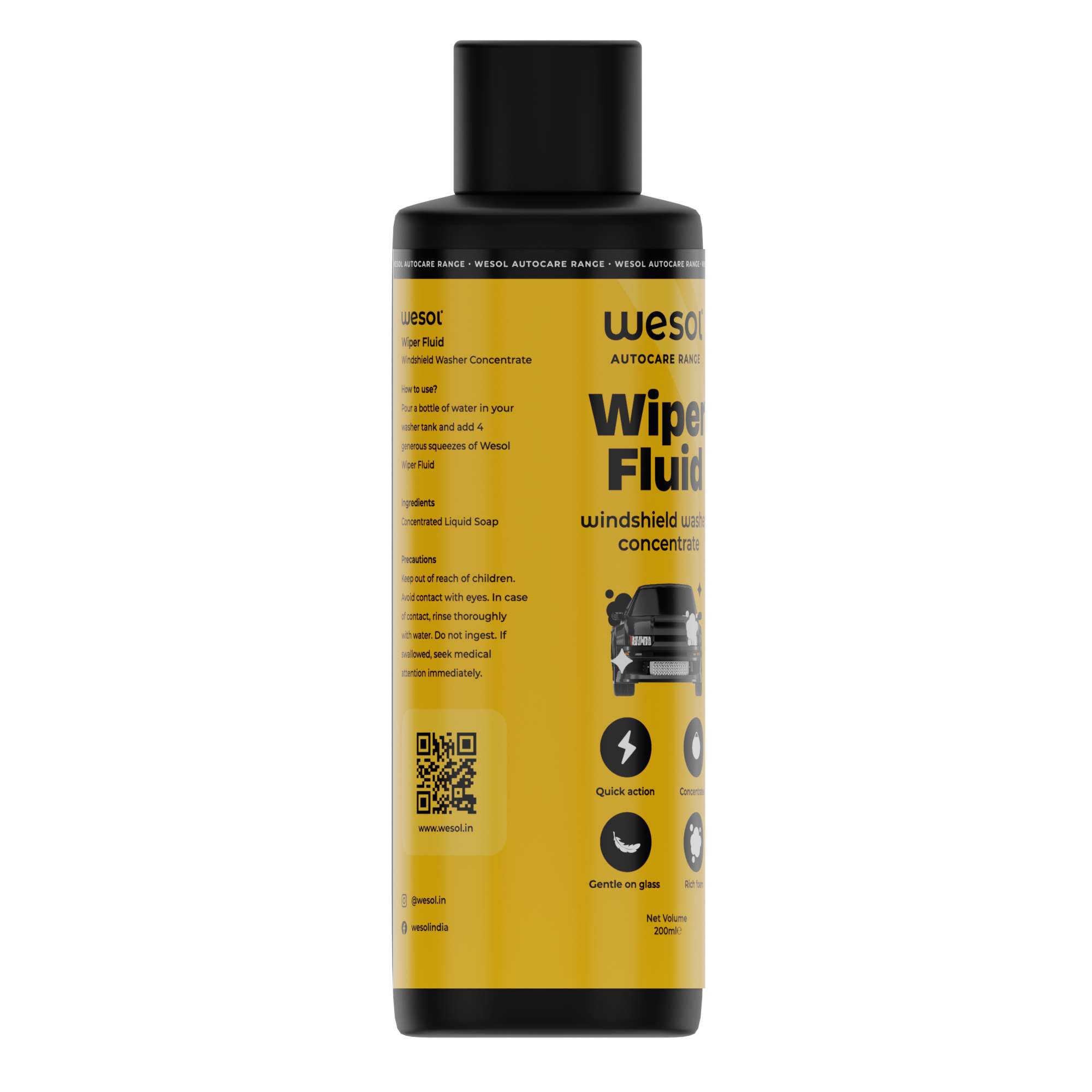 Wesol Car Wiper Liquid Windshield Washer Concentrate 200ml Quick Action Concentrated Gentle on Glass Rich Foam